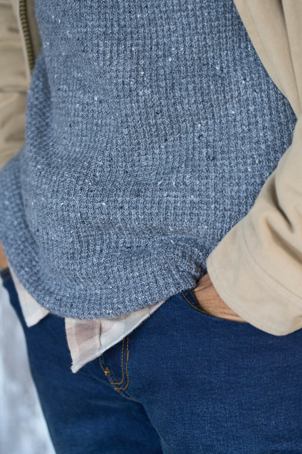 Waffle Crewneck Sweater in Grey