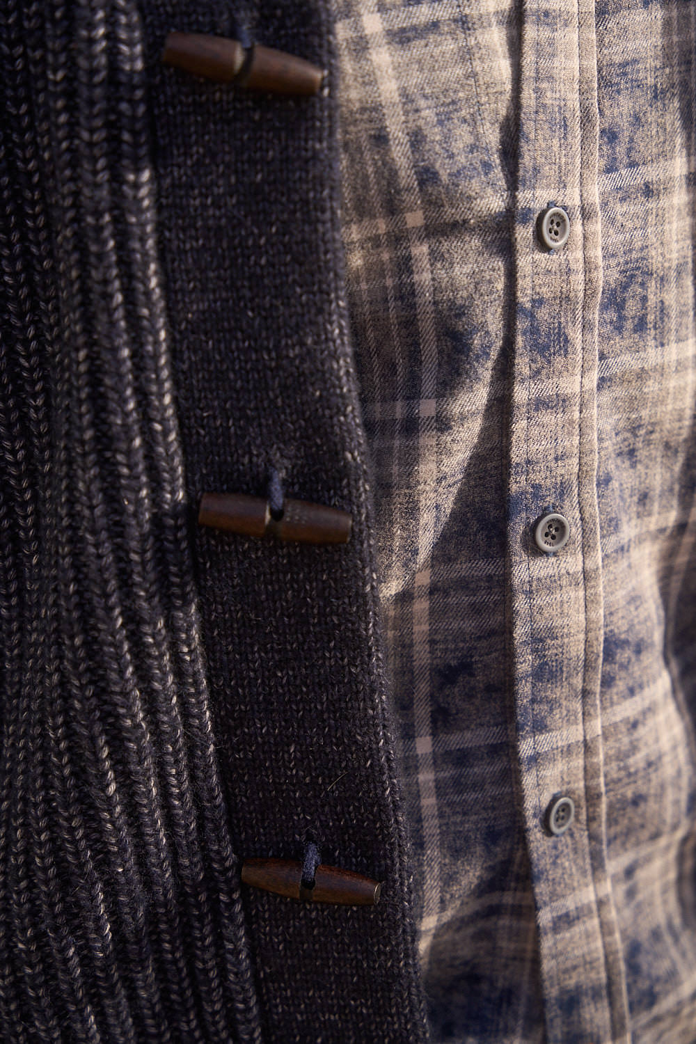 Long Sleeve Chalk Distressed Flannel Plaid in Sargasso Sea