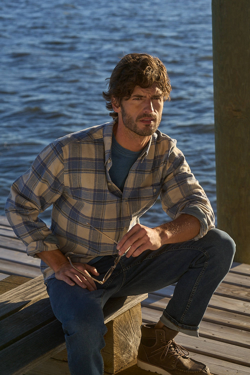 Long Sleeve Brushed Flannel in Dusk Blue