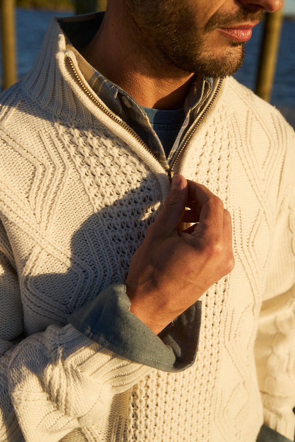 Chunky Shawl Collared Pullover in Ecru
