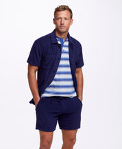 Short Sleeve Solid Terry Button Down Shirt In Naval Academy