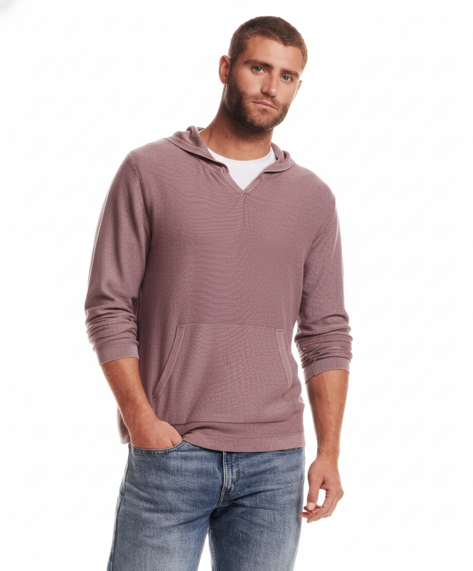 Stone Washed Hooded Sweater in Fig