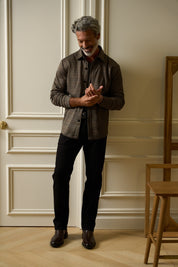 Bold Pattern Jacquard Button Down Shirt in Dark Khaki