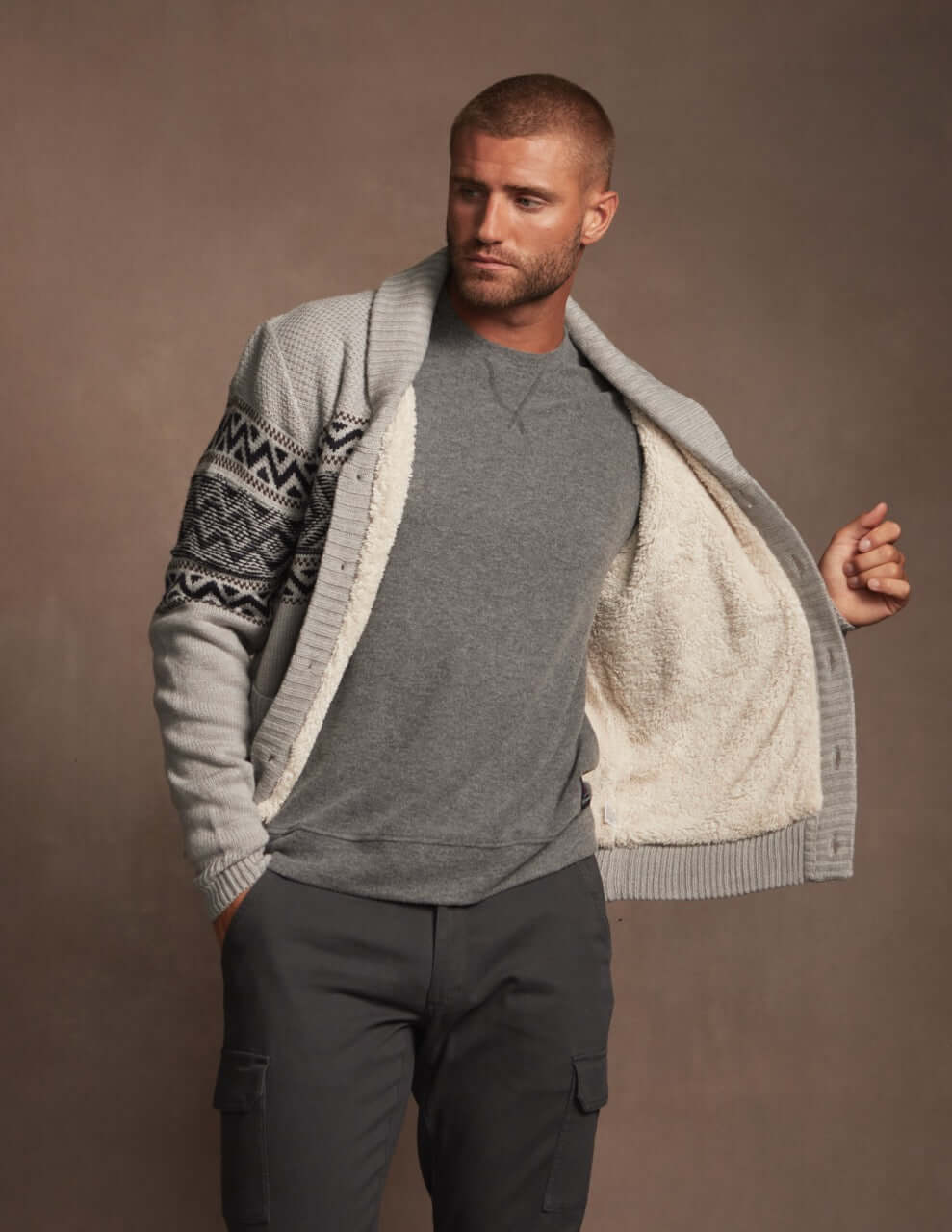 Long Sleeve Brushed Crew In Grey