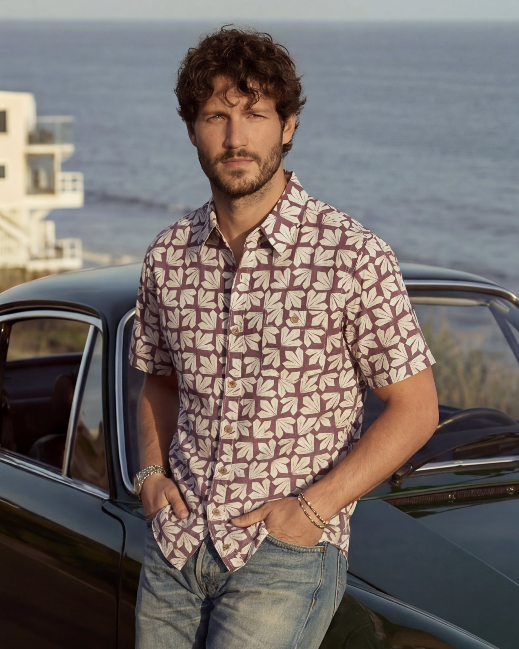100% Cotton Linen-Texture Shirt in Deco Rose