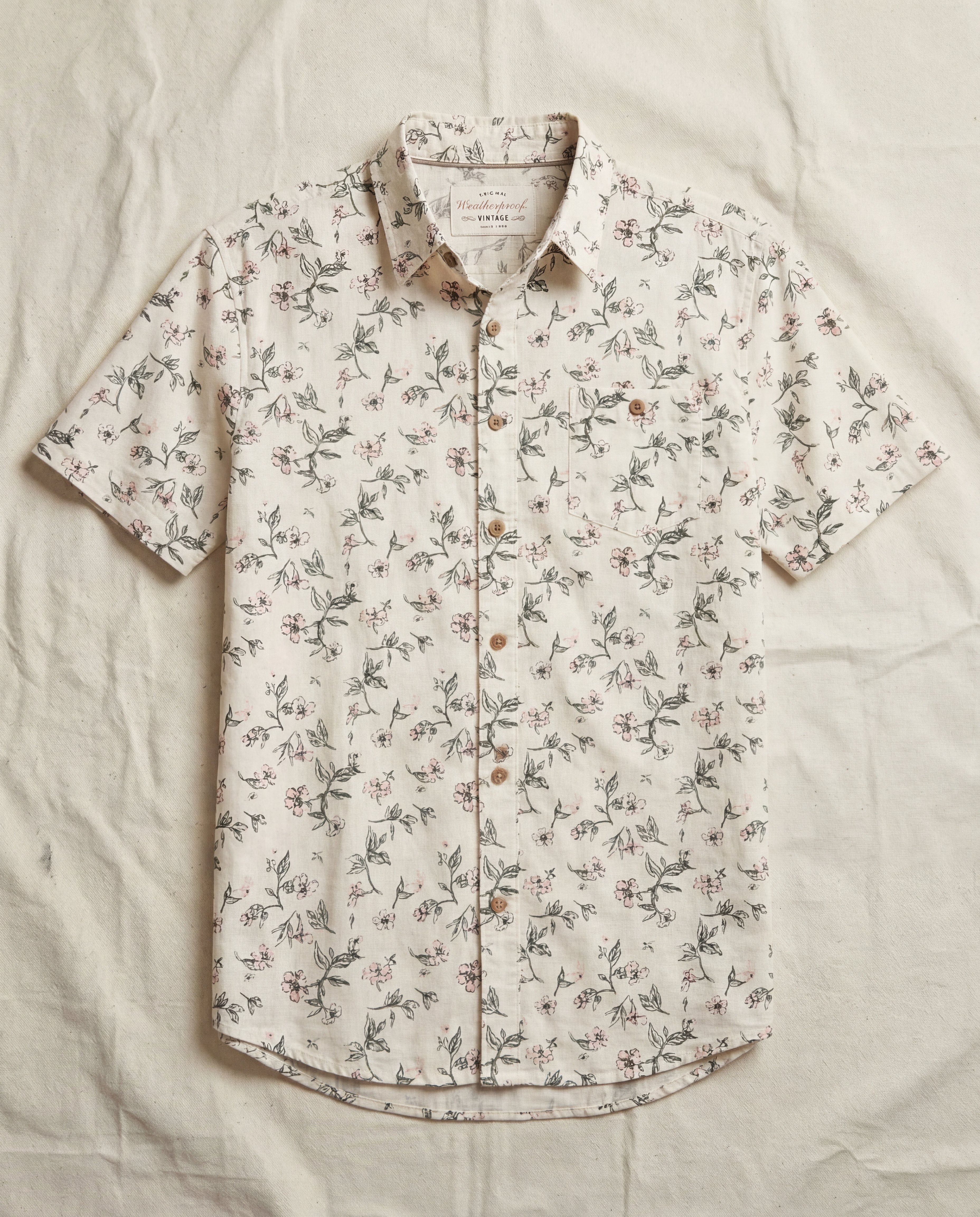 Linen Blend Floral Print Shirt in Cloud Pink