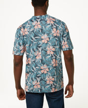 Printed Short Sleeve Henley In Dress Blue
