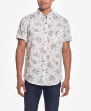 Short Sleeve Linen Cotton Floral Print In Grey