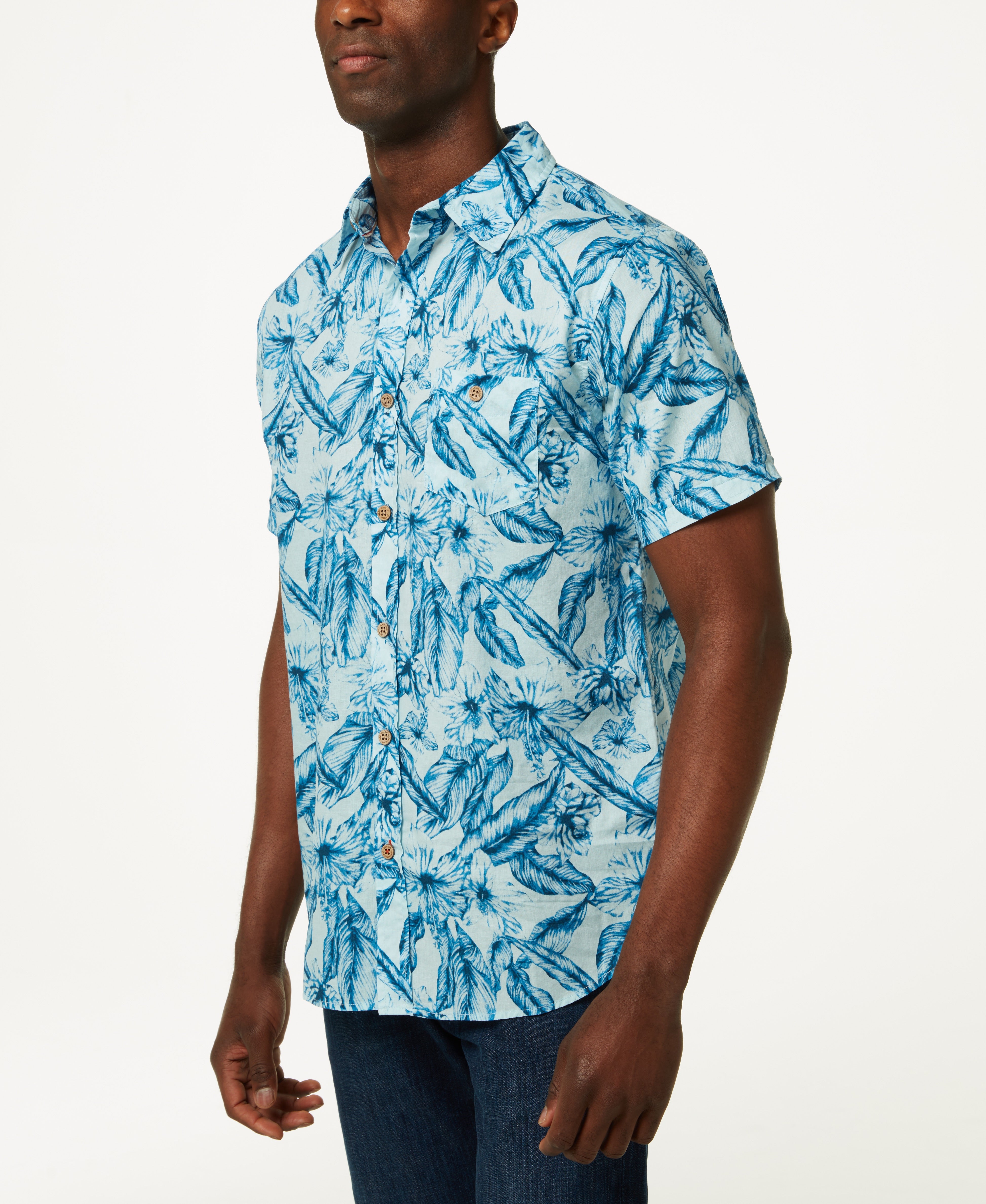 Poplin Floral Print In Sky Blue