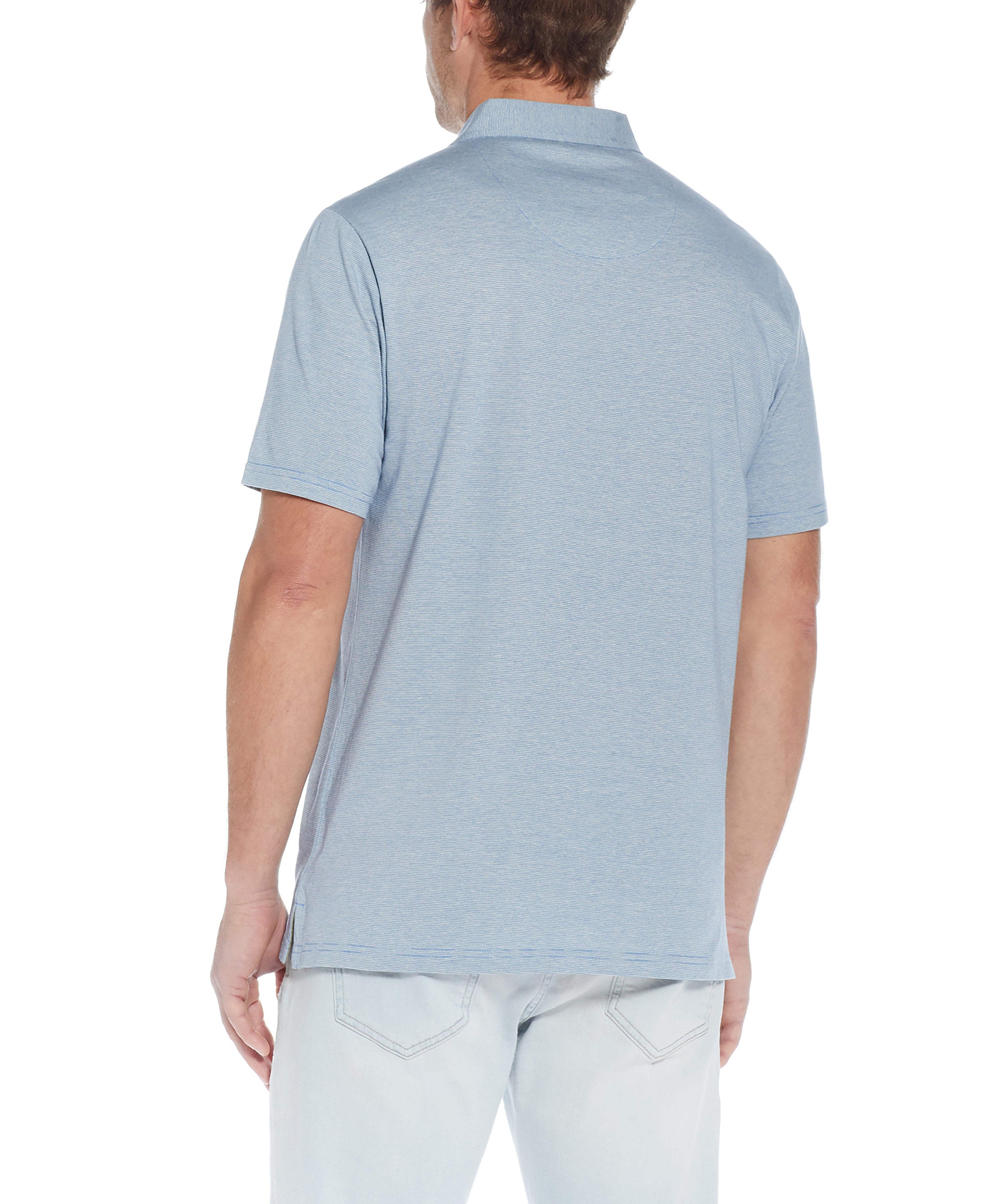 MICRO STRIPE COAT FRONT KNIT IN STERLING BLUE HEATHER