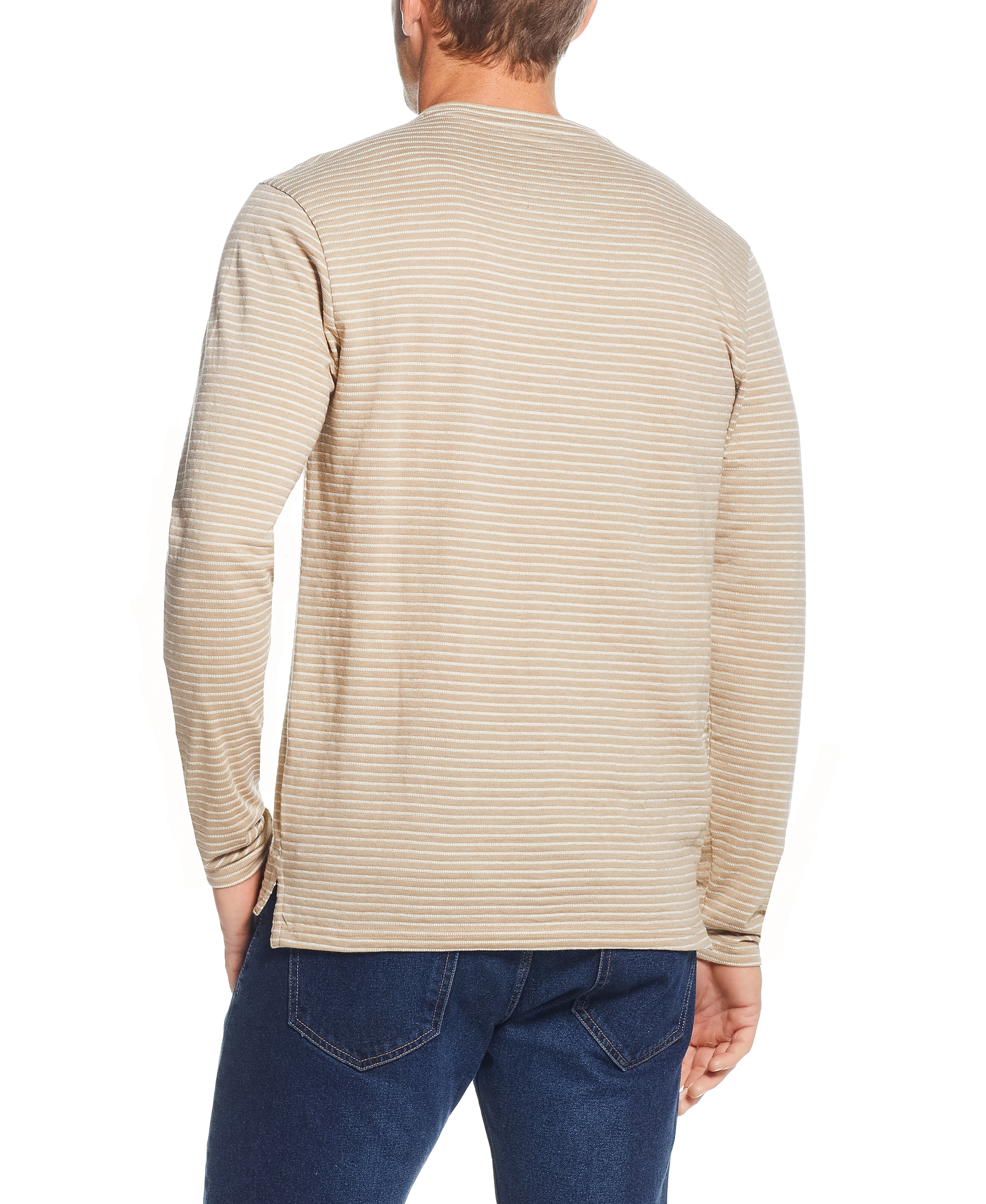 Long Sleeve Stripe Crew In Khaki | Crafted Knits | Weatherproof Vintage