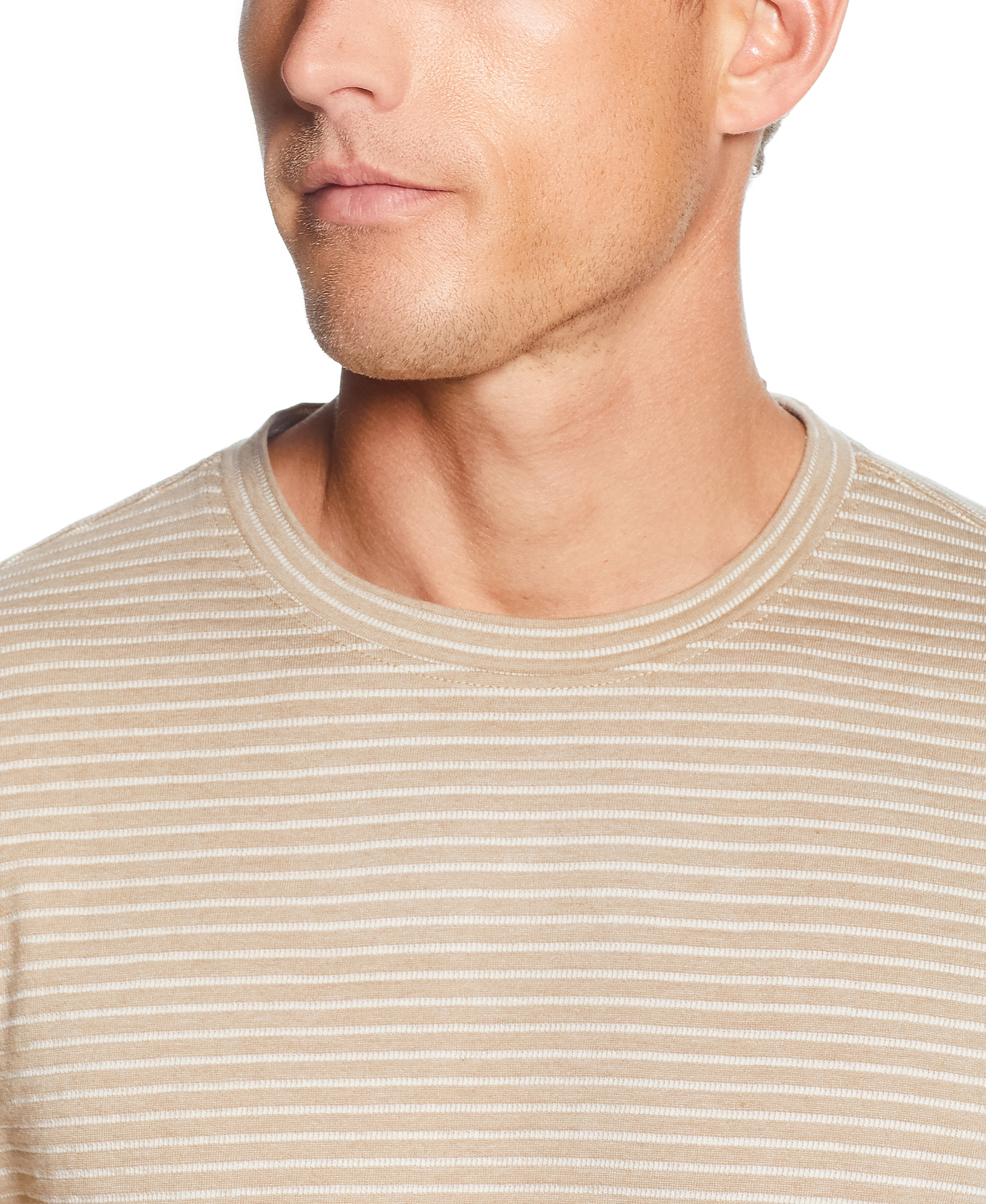 Long Sleeve Stripe Crew In Khaki | Crafted Knits | Weatherproof Vintage