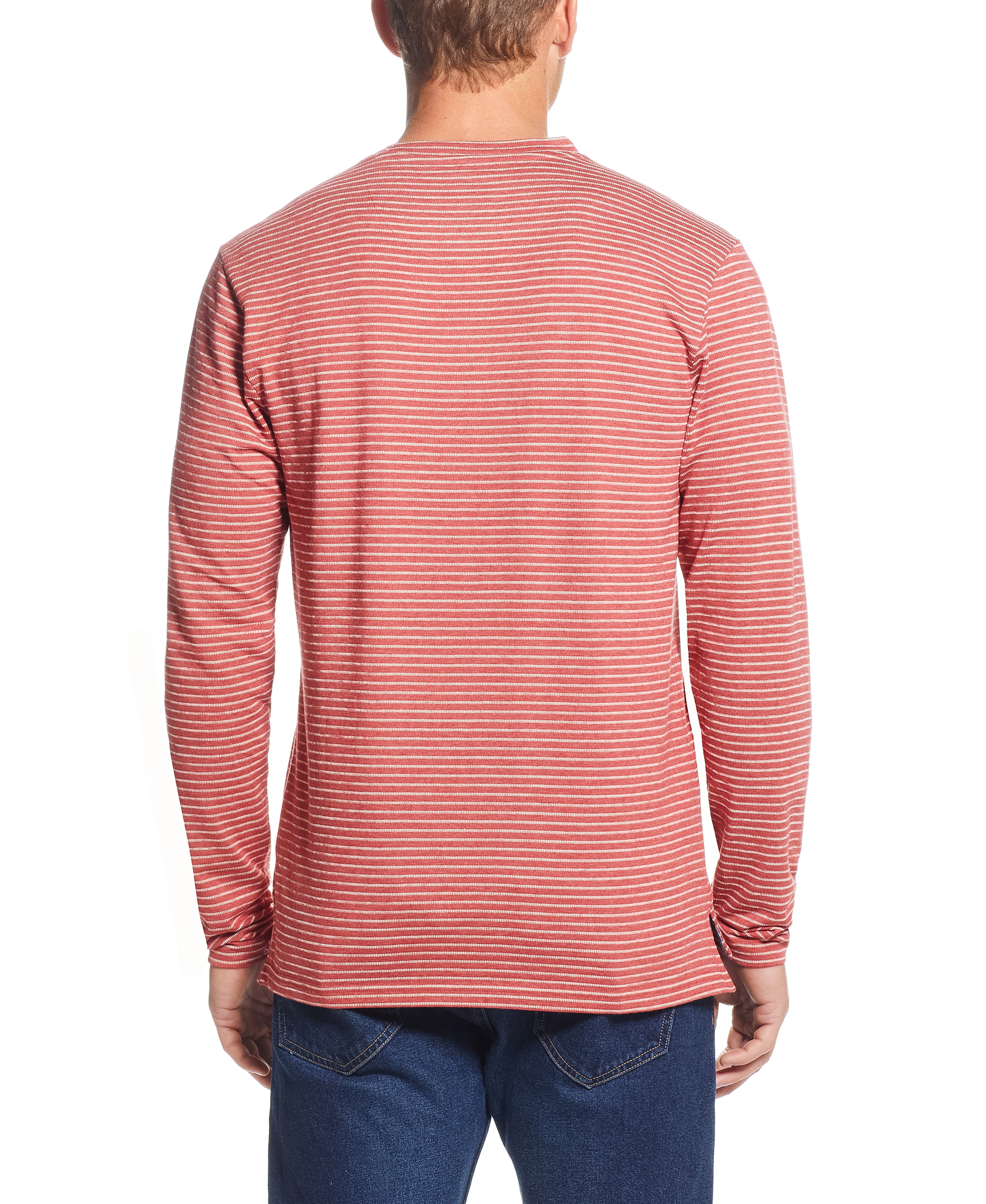 Long Sleeve Stripe Crew In Red Ochre | Crafted Knits | Weatherproof Vintage