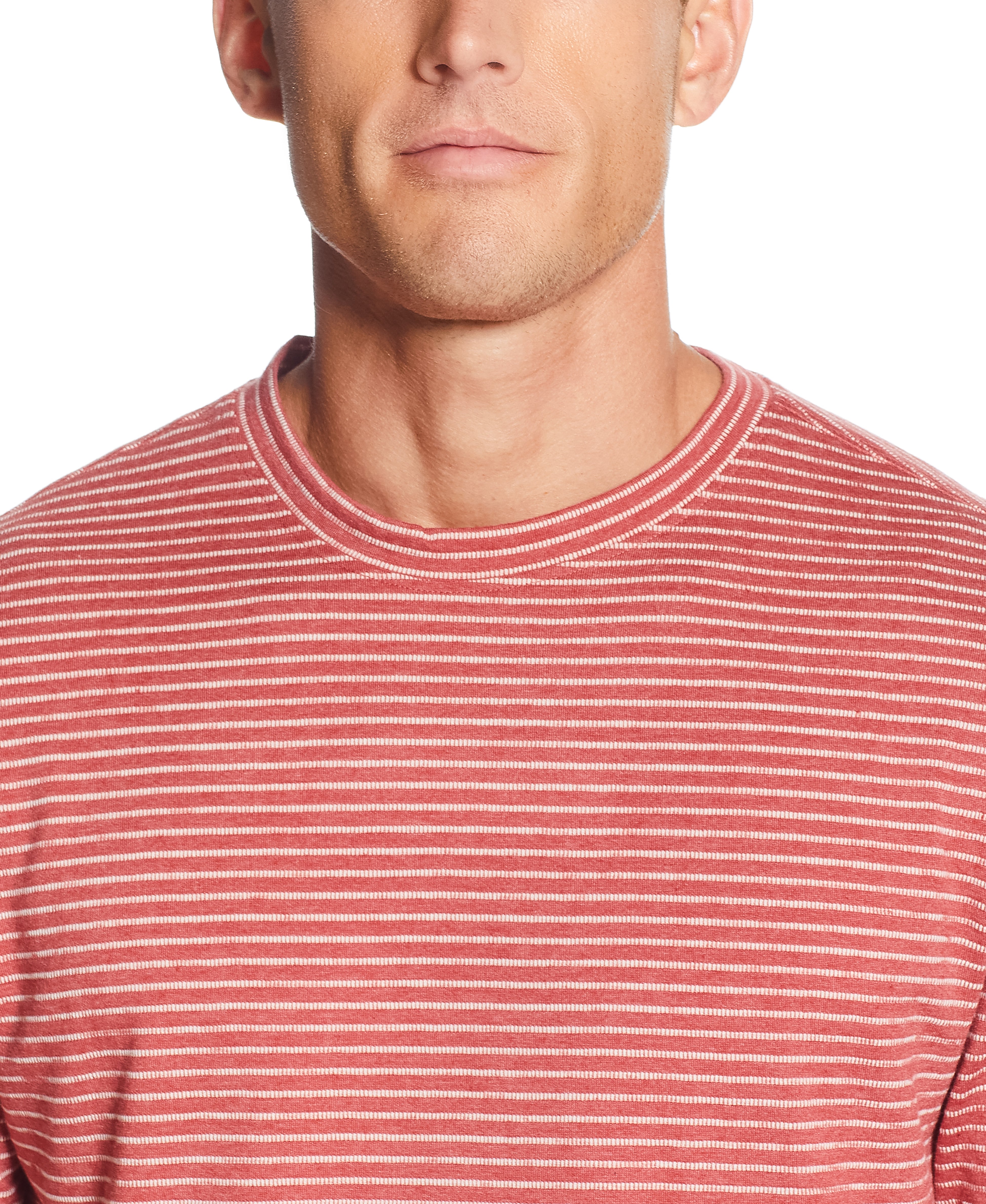 Long Sleeve Stripe Crew In Red Ochre | Crafted Knits | Weatherproof Vintage