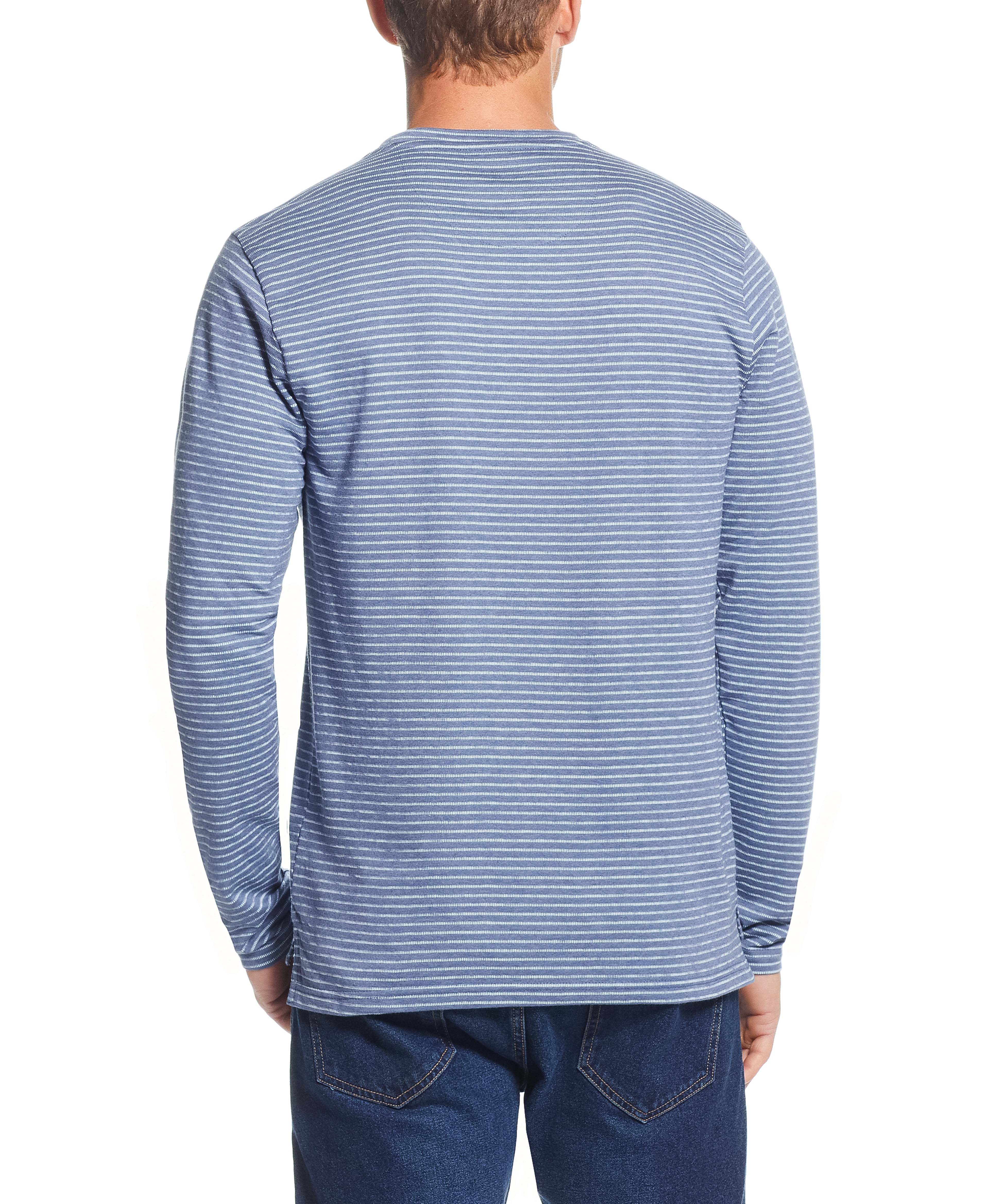 LONG SLEEVE STRIPE CREW IN VINTAGE INDIGO | Crafted Knits | Weatherproof Vintage