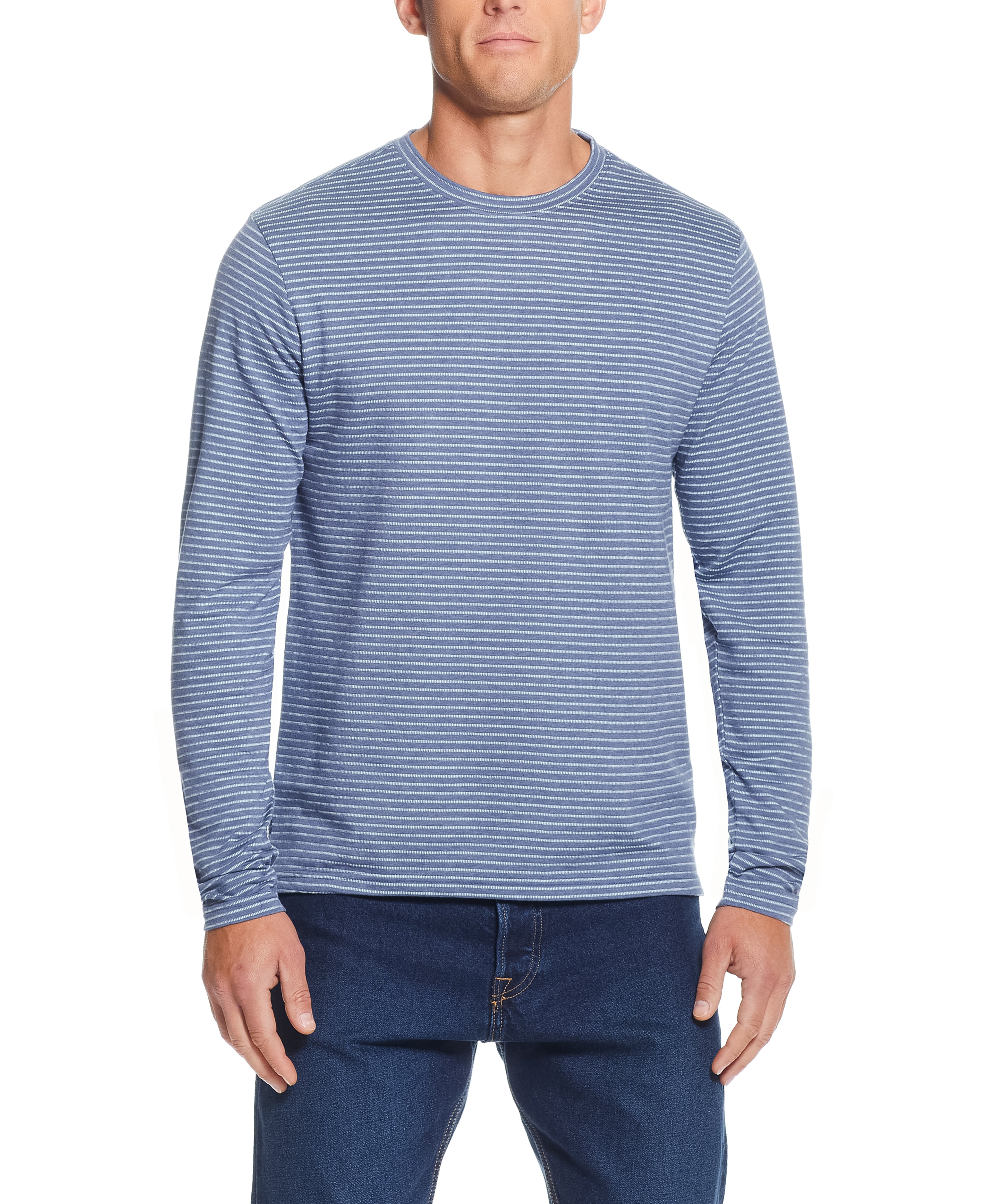 LONG SLEEVE STRIPE CREW IN VINTAGE INDIGO | Crafted Knits | Weatherproof Vintage