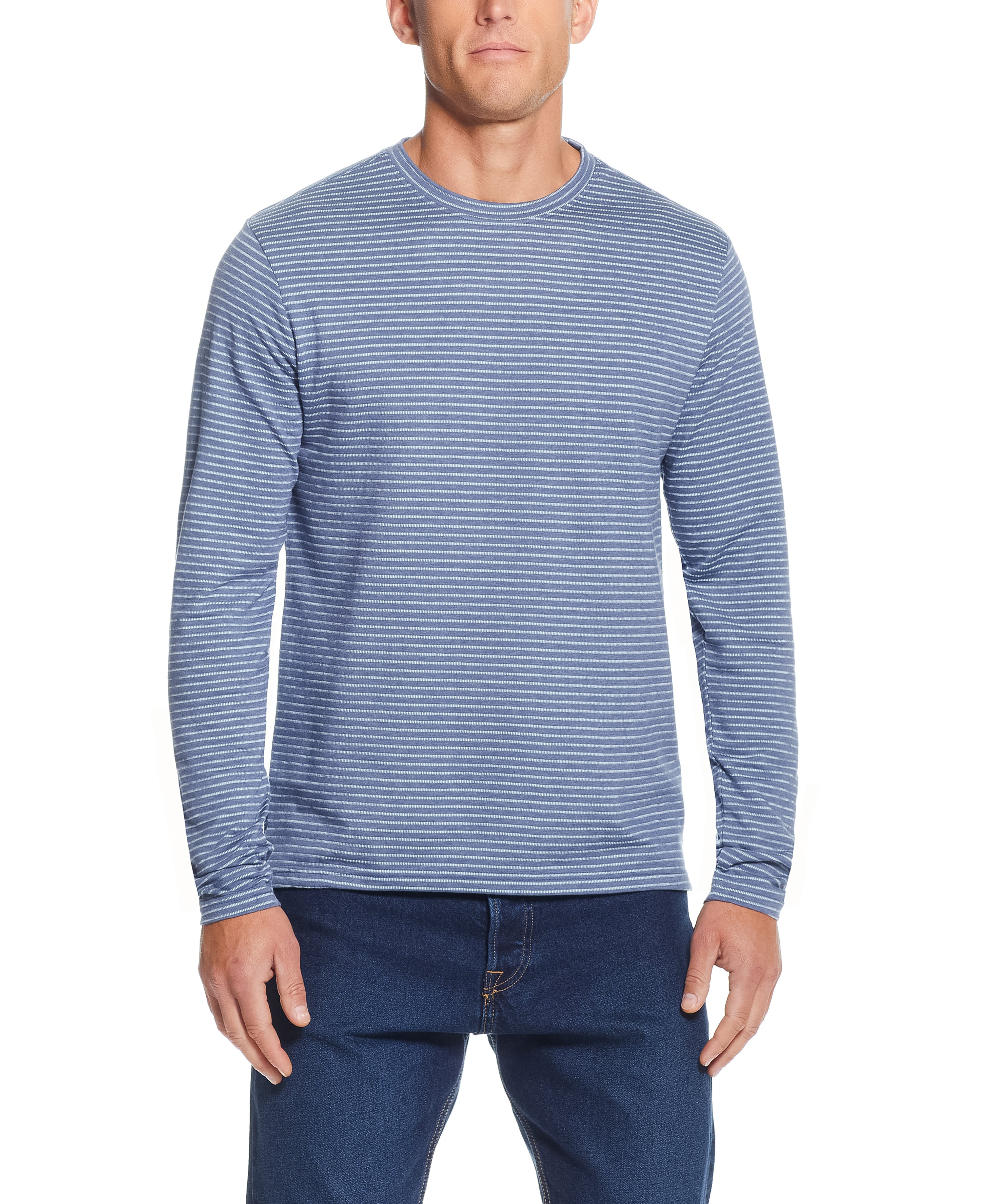 LONG SLEEVE STRIPE CREW IN VINTAGE INDIGO | Crafted Knits | Weatherproof Vintage
