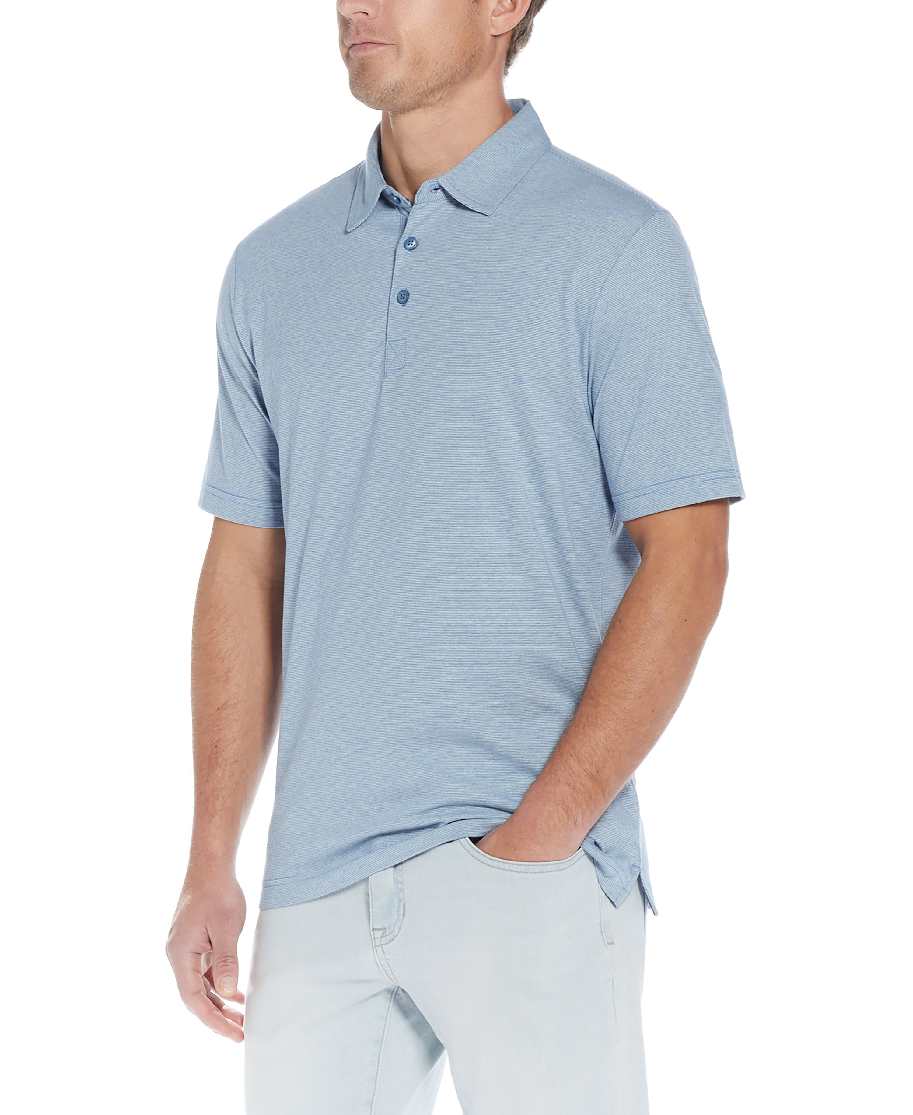 MINI STRIPE POLO IN STERLING BLUE HEATHER