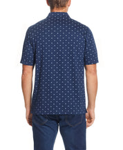 Short Sleeve Allover Print Jersey Polo In Dress Blues