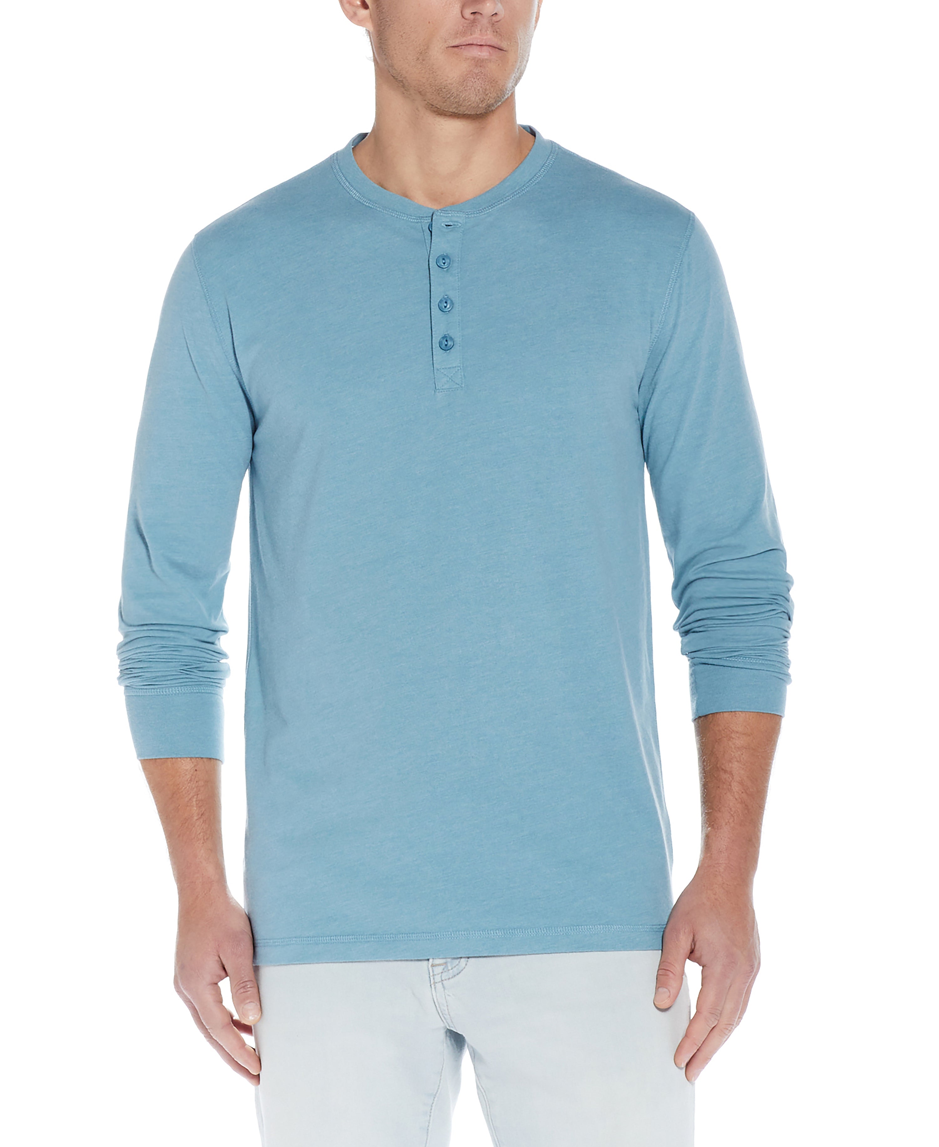 LONG SLEEVE HENLEY IN ADRIATIC