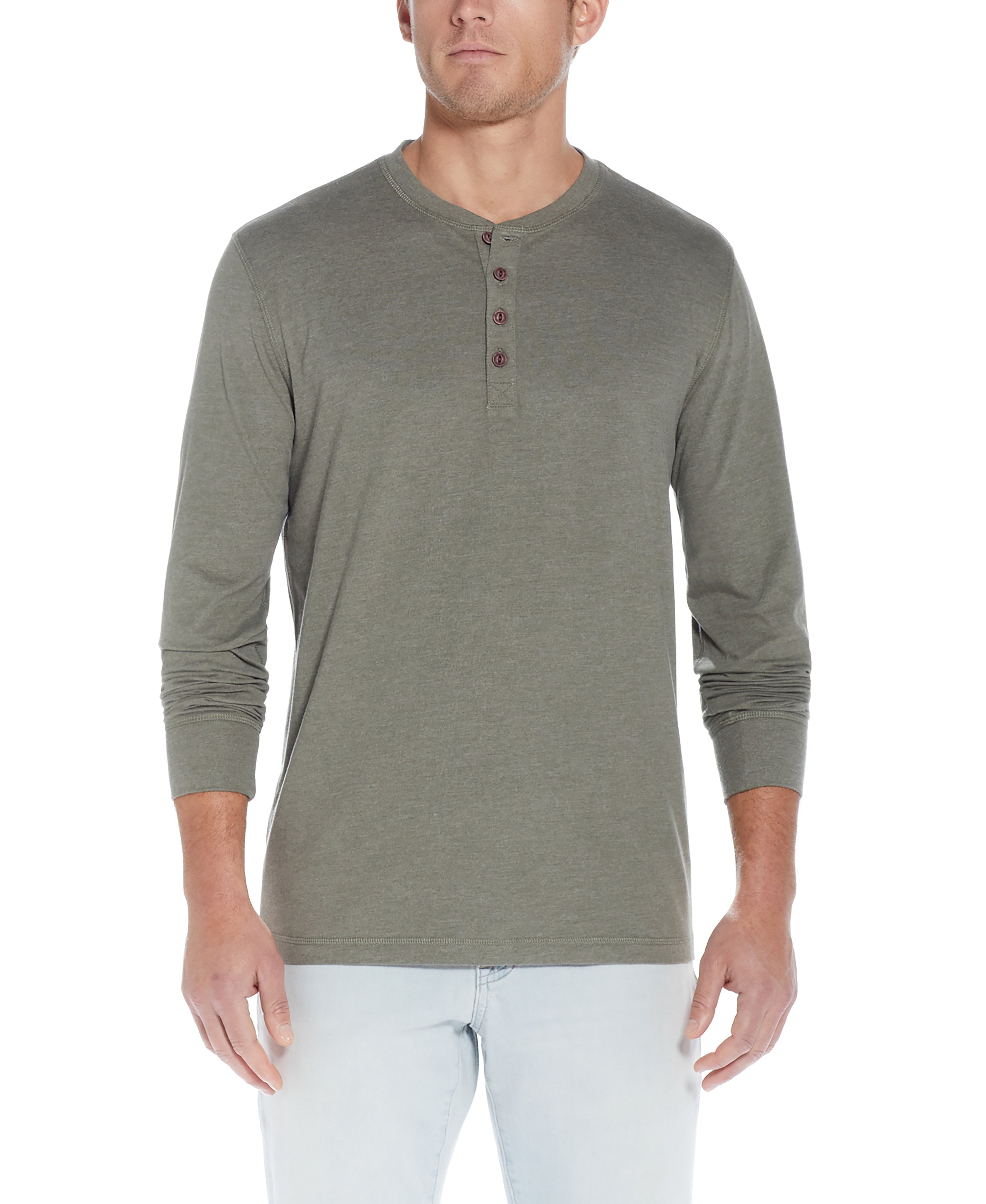 LONG SLEEVE HENLEY IN OLIVE