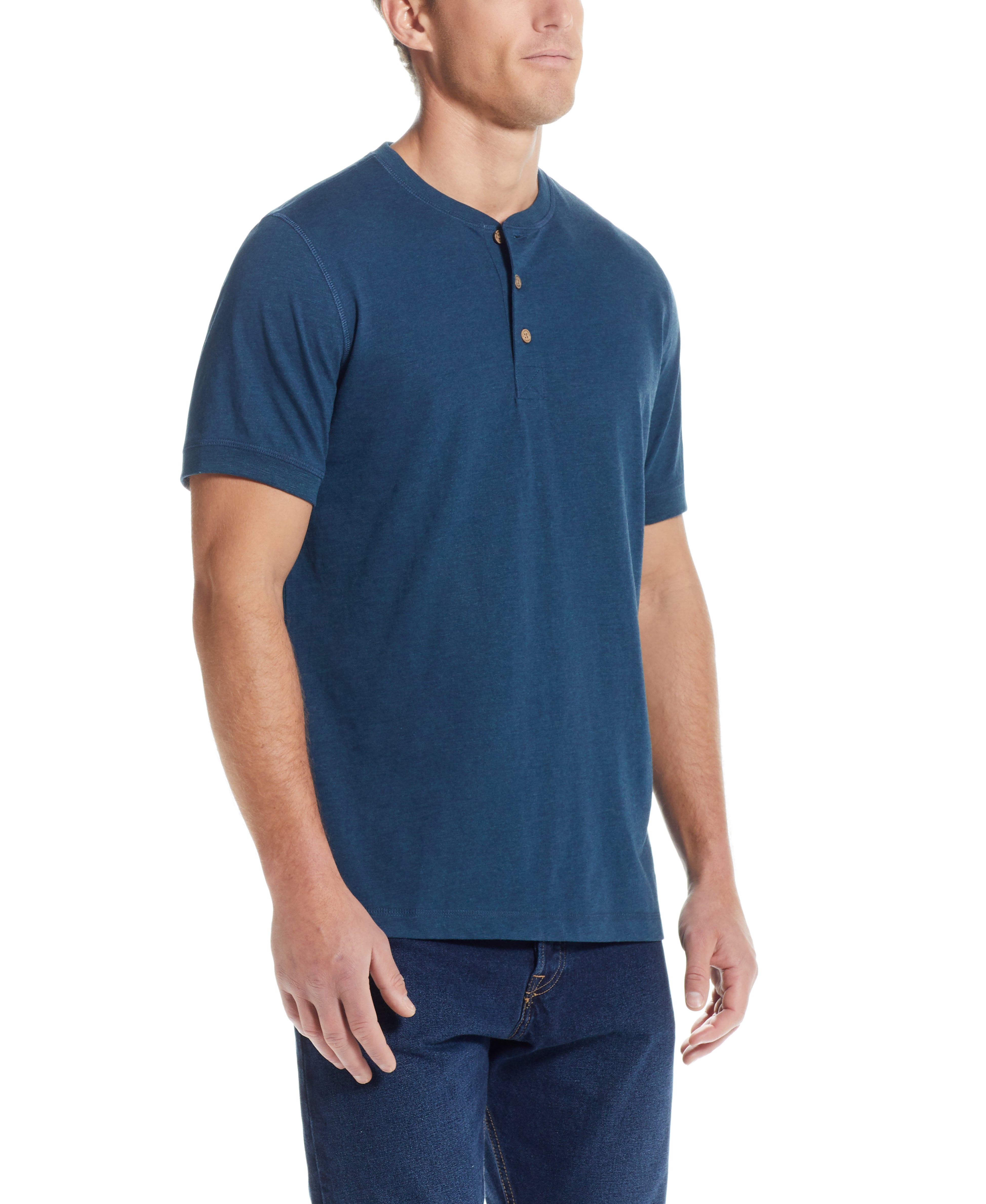 Short Sleeve Henley in Deep Cobalt, a stylish and comfortable knit shirt with a 3 button placket, perfect for casual wear.