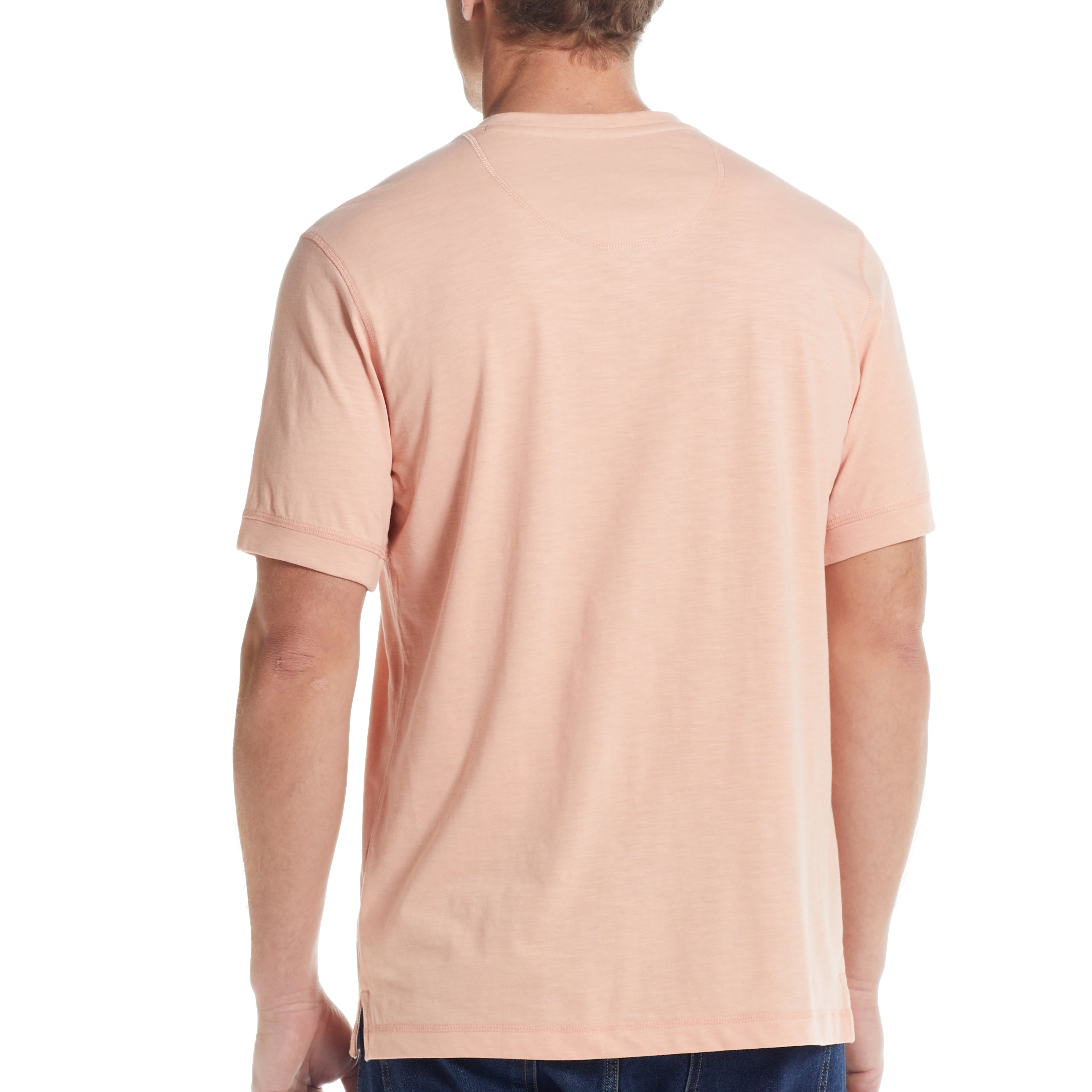 Short Sleeve Melange Henley In Dusty Pink