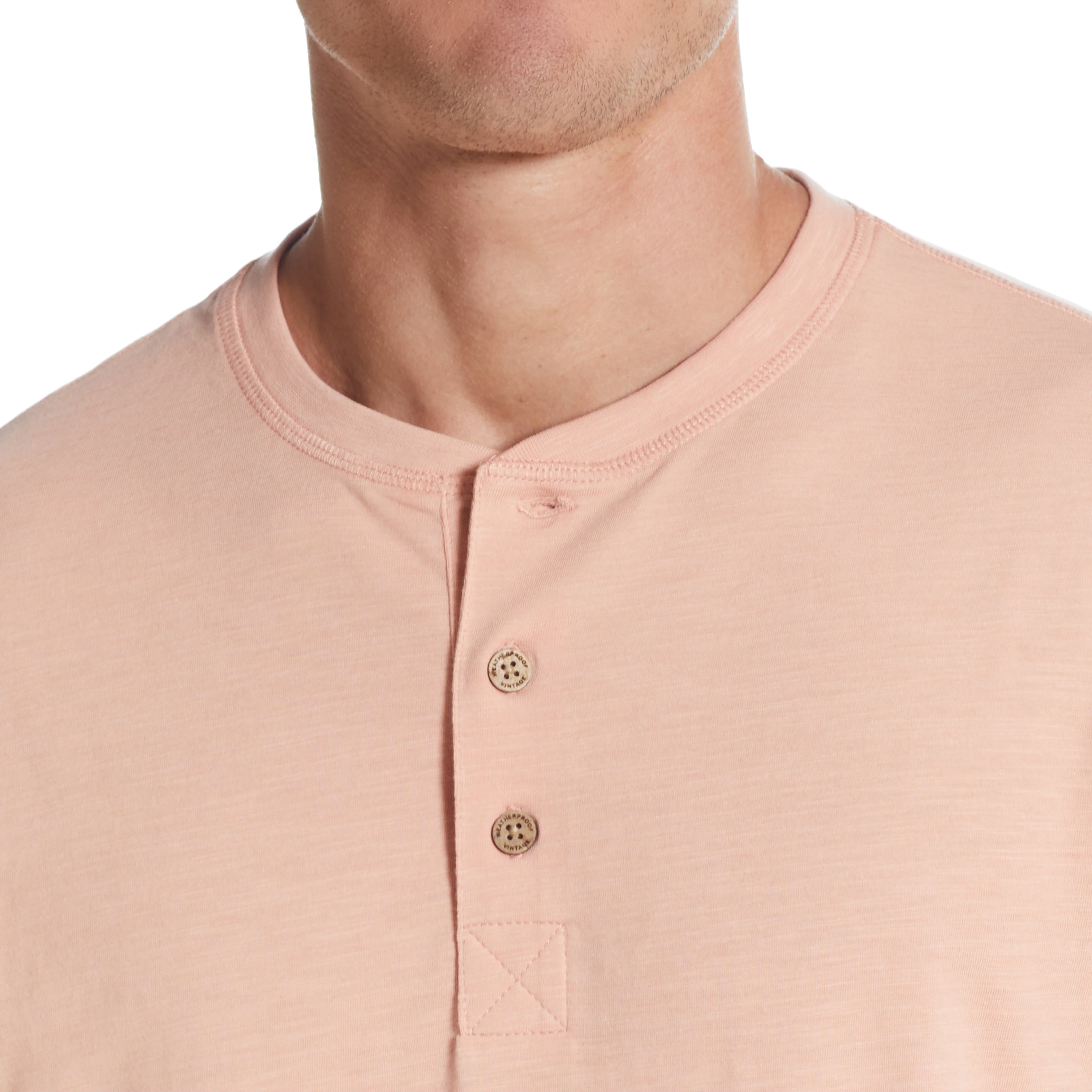 Short Sleeve Melange Henley In Dusty Pink