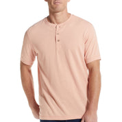 Short Sleeve Melange Henley In Dusty Pink