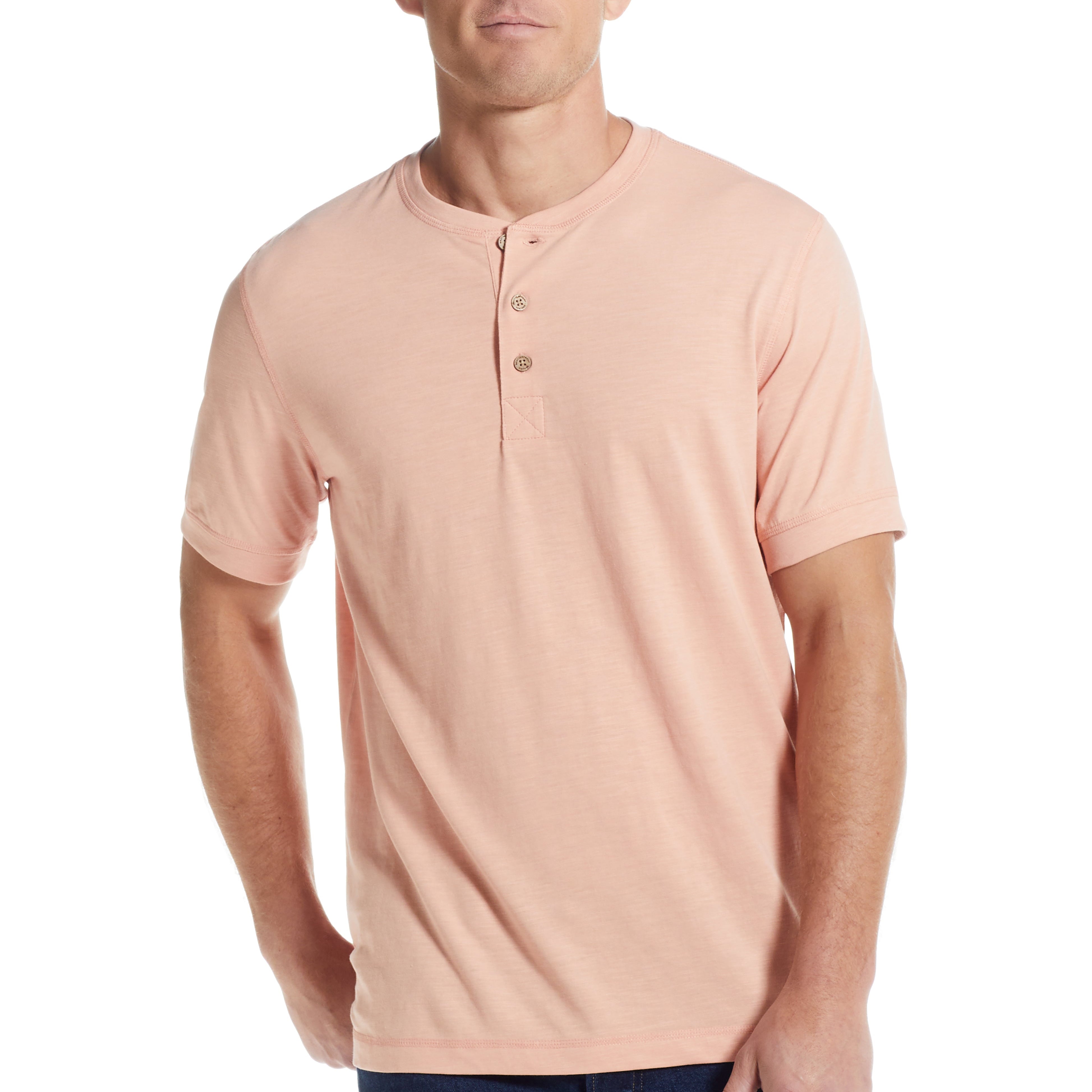 Short Sleeve Melange Henley In Dusty Pink