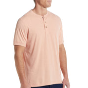 Short Sleeve Melange Henley In Dusty Pink