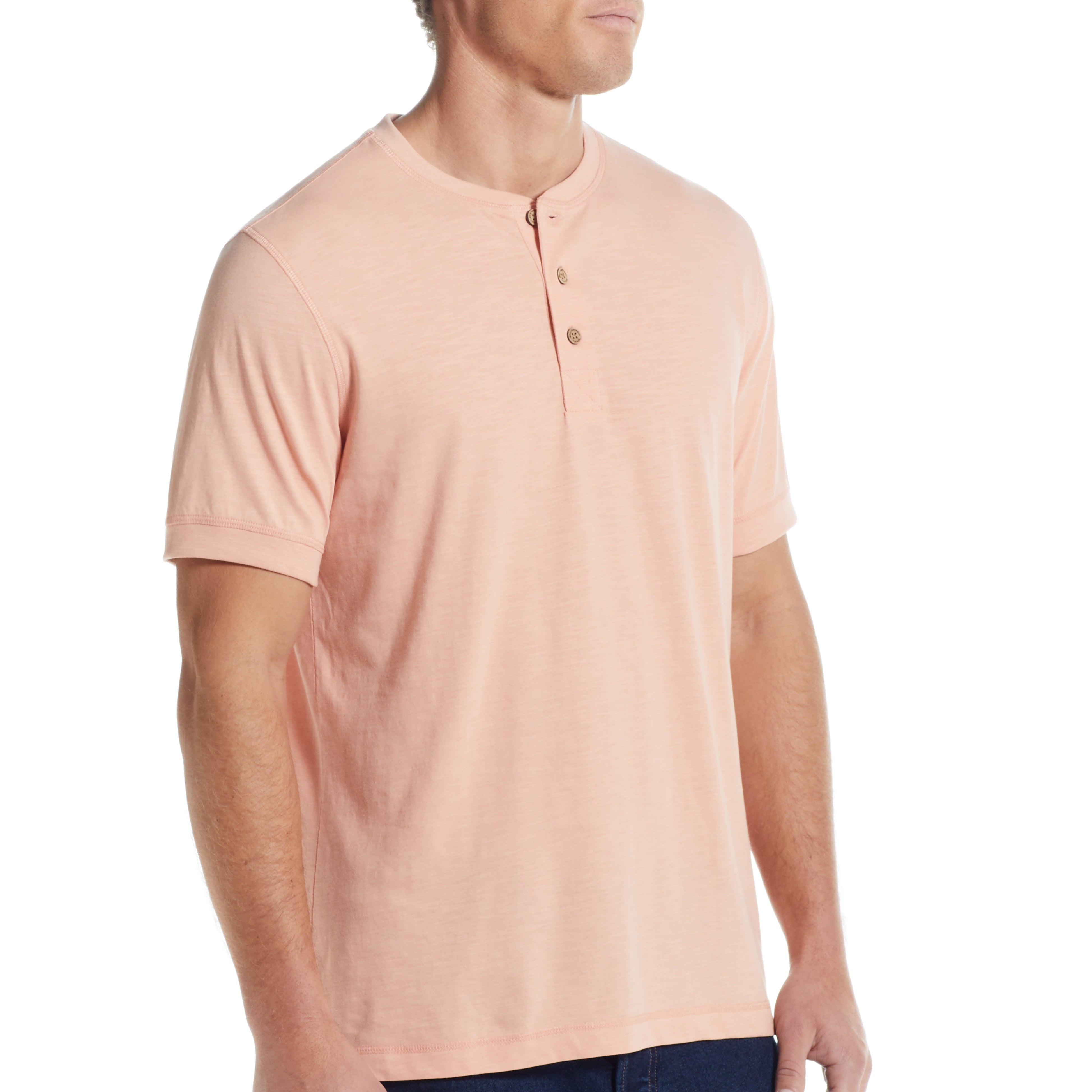 Short Sleeve Melange Henley In Dusty Pink