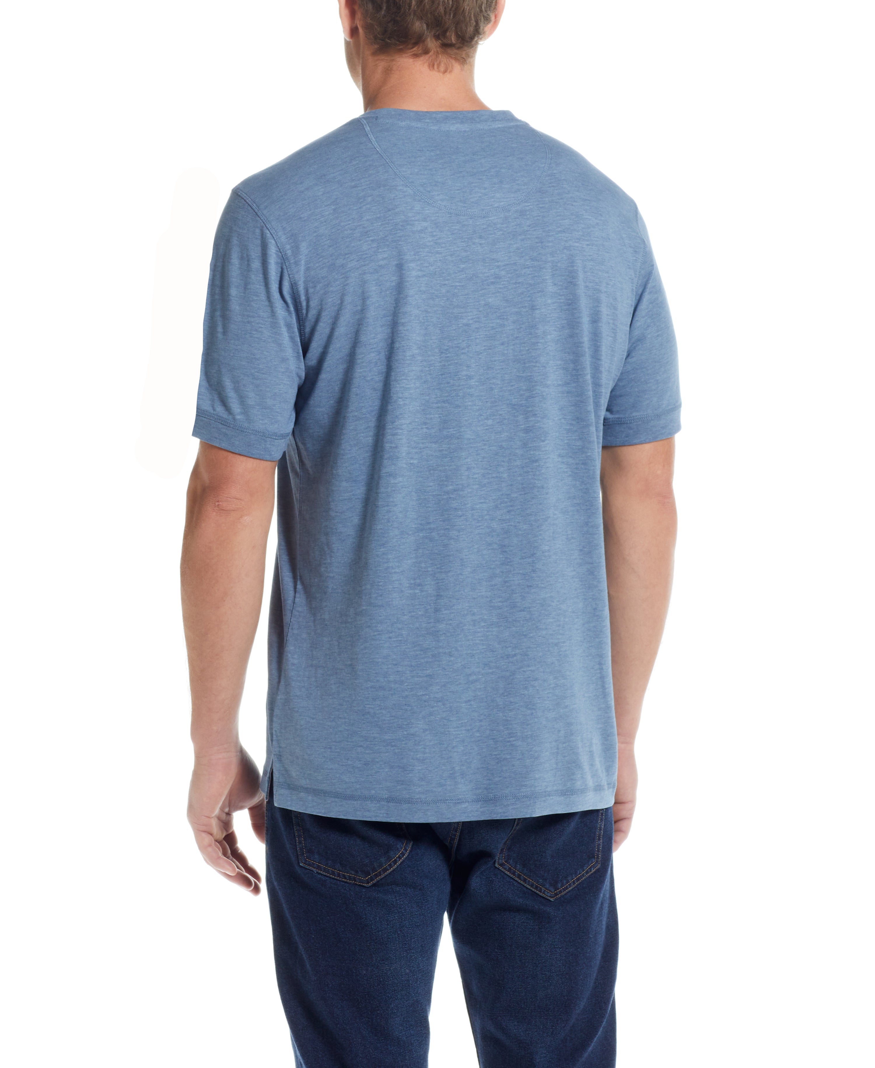 SHORT SLEEVE HENLEY IN FADED DENIM