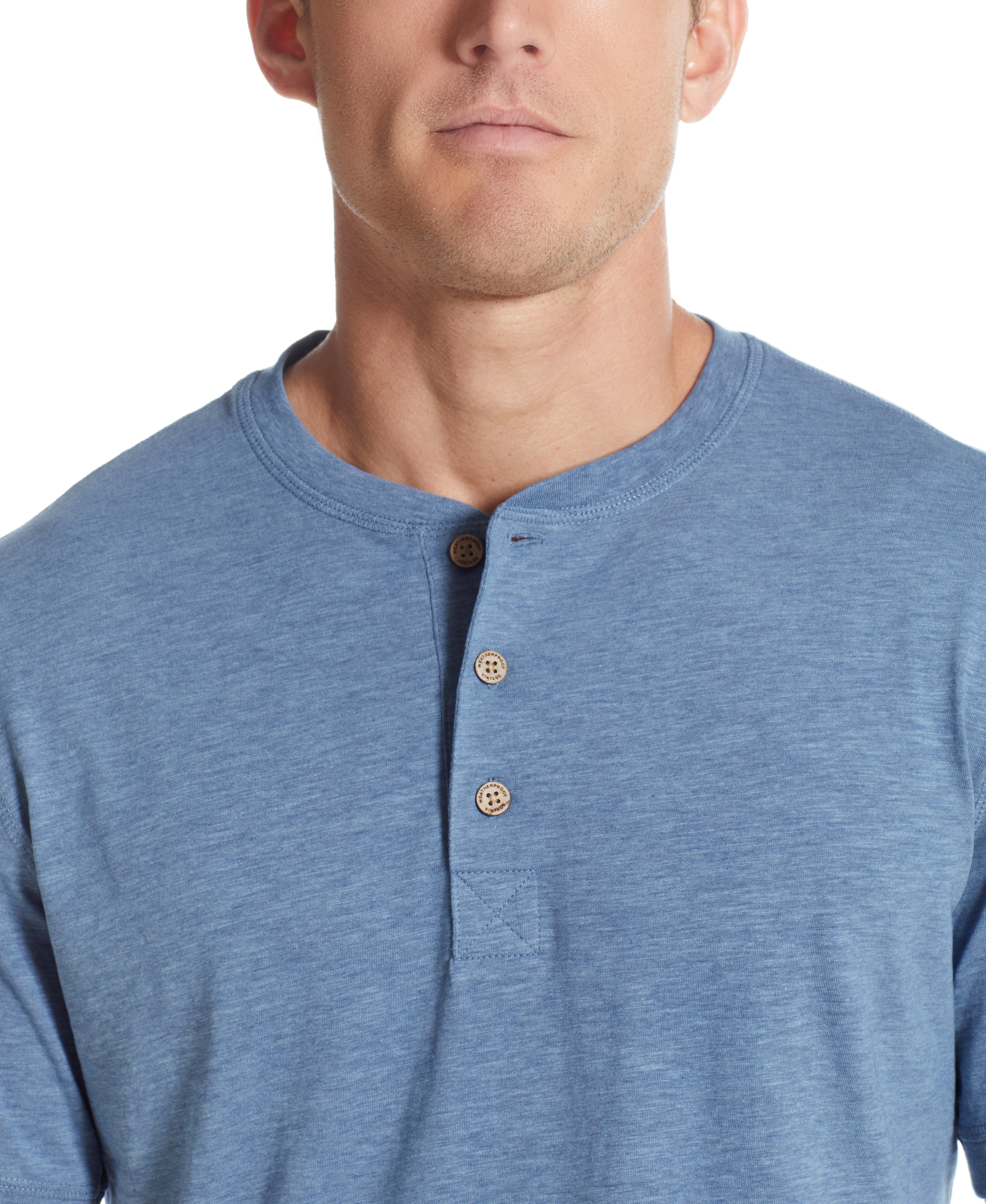 SHORT SLEEVE HENLEY IN FADED DENIM