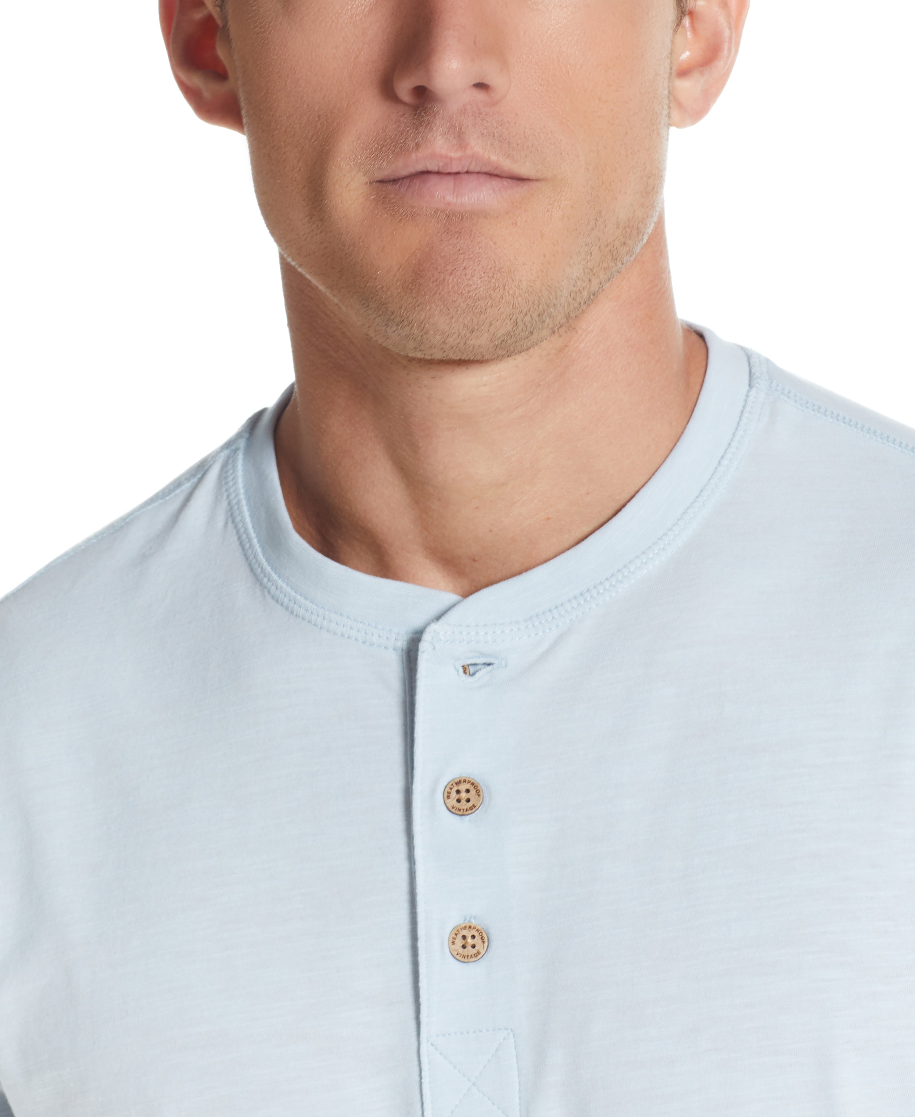 SHORT SLEEVE HENLEY IN SPRING SKY