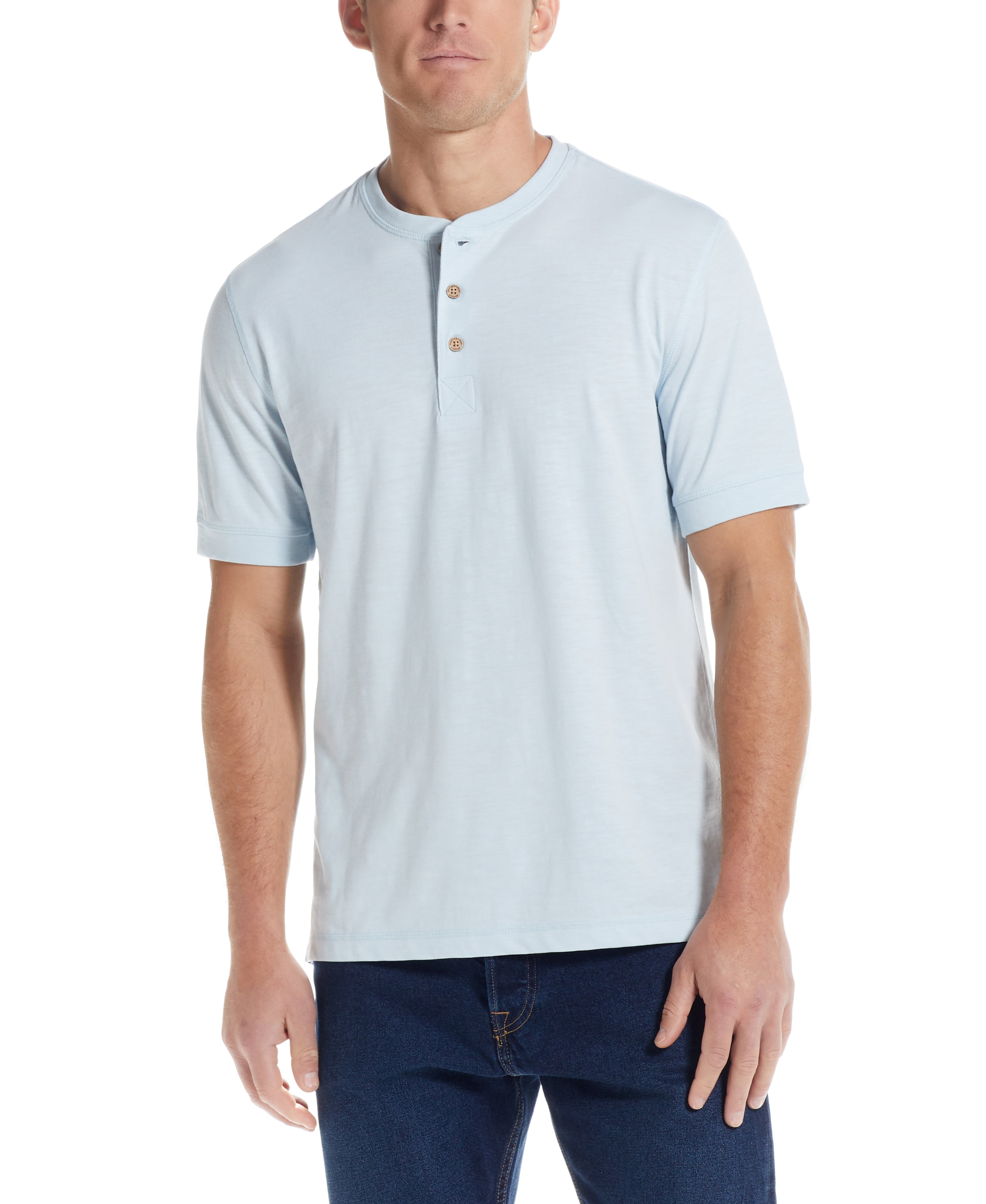SHORT SLEEVE HENLEY IN SPRING SKY