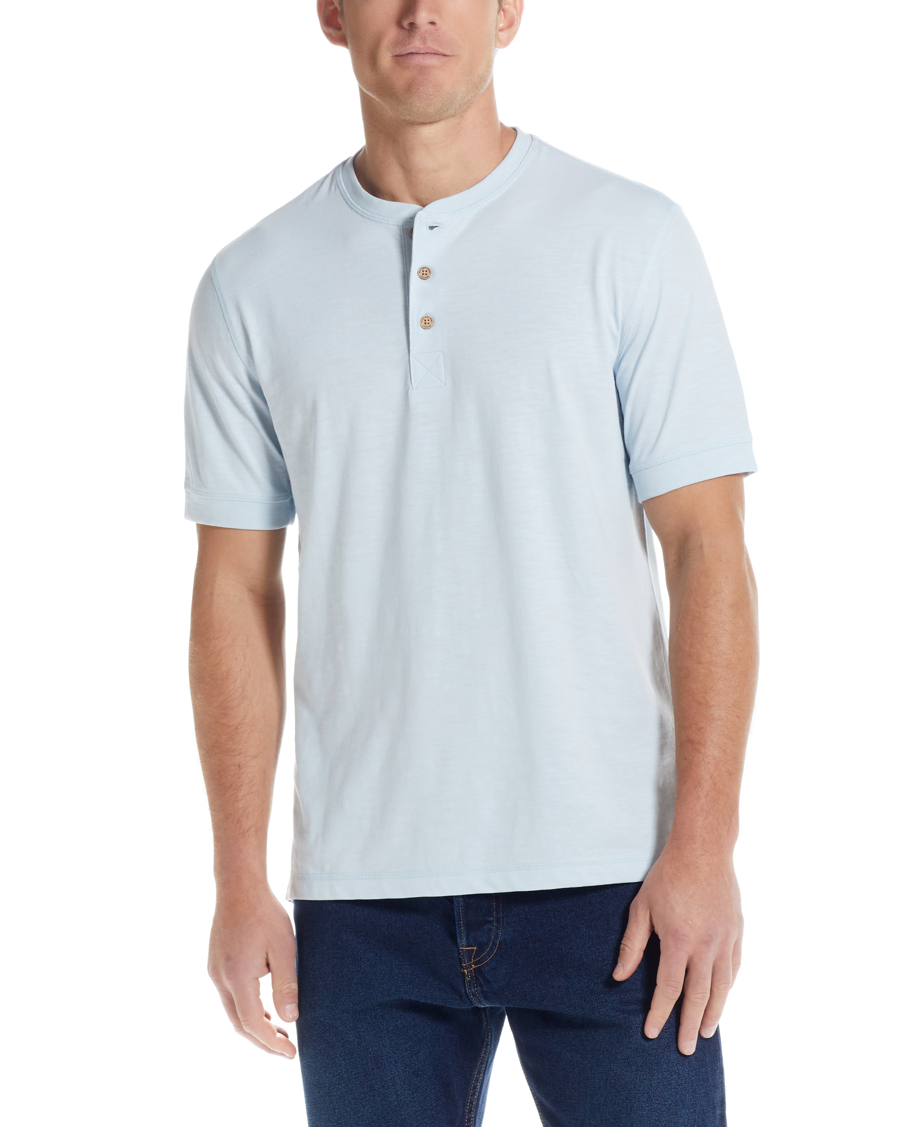 SHORT SLEEVE HENLEY IN SPRING SKY