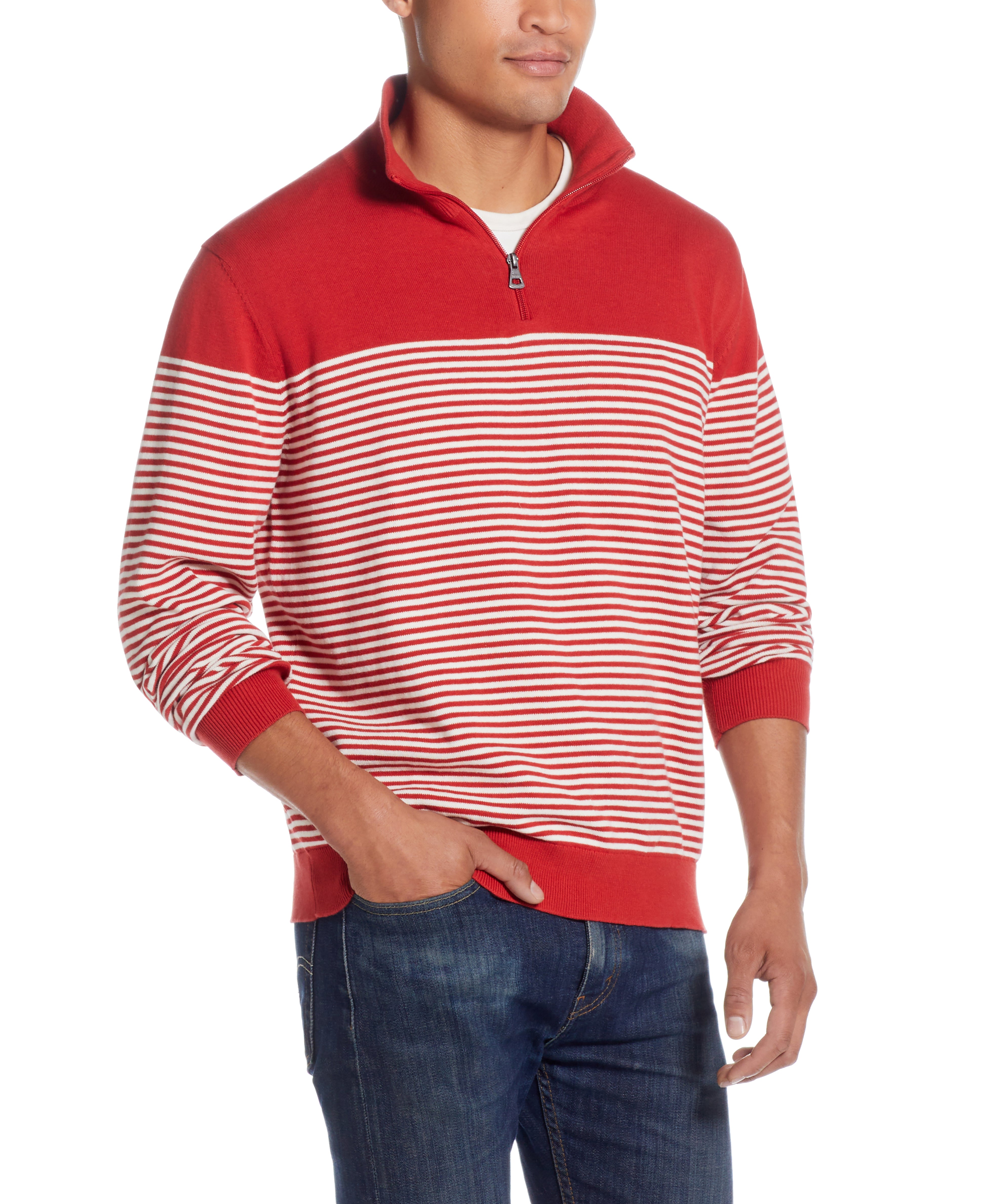 Striped 1/4 Zip Sweater In Tangerine