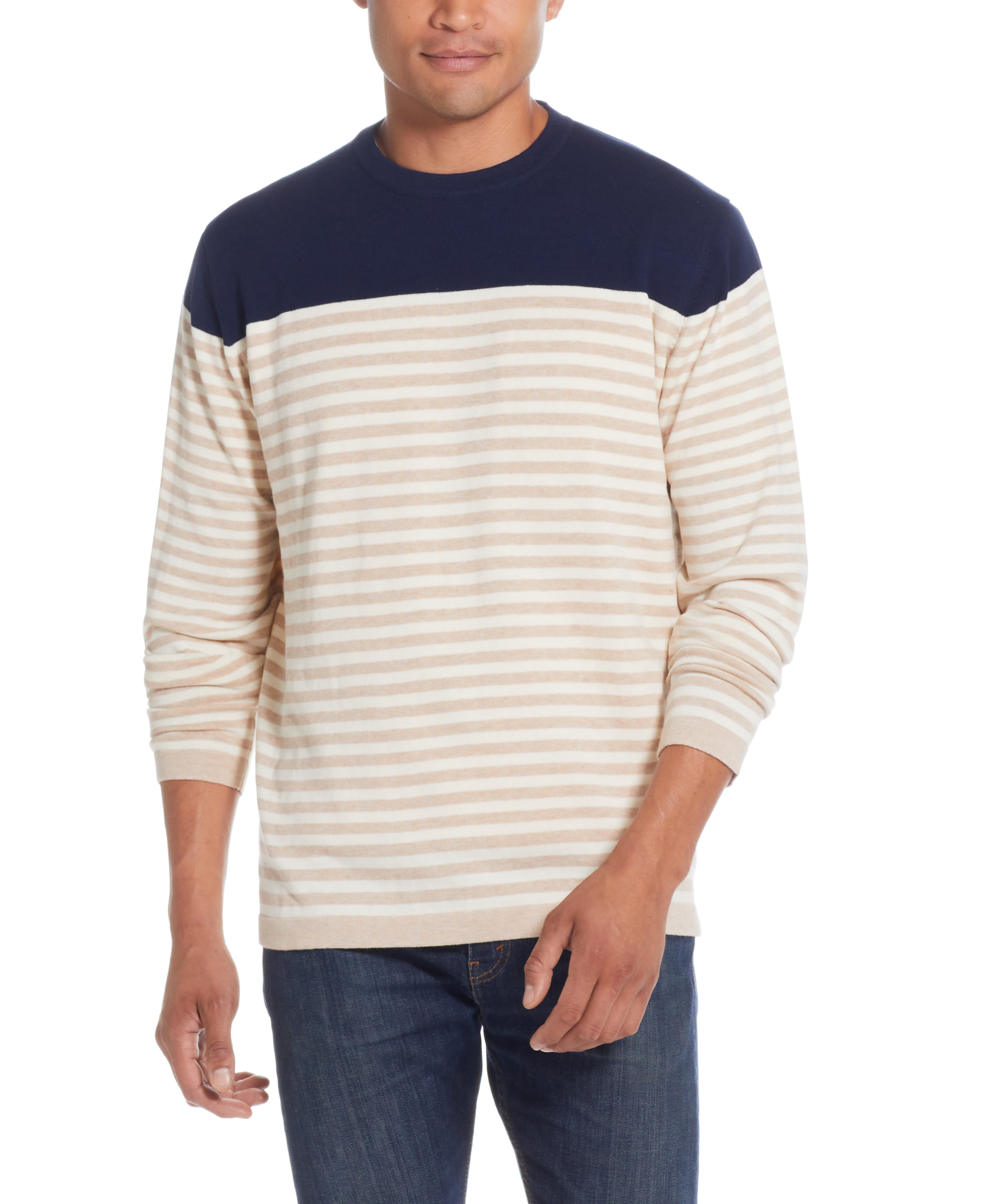 Striped Crew Neck In Linen Heather | Sweaters | Weatherproof Vintage