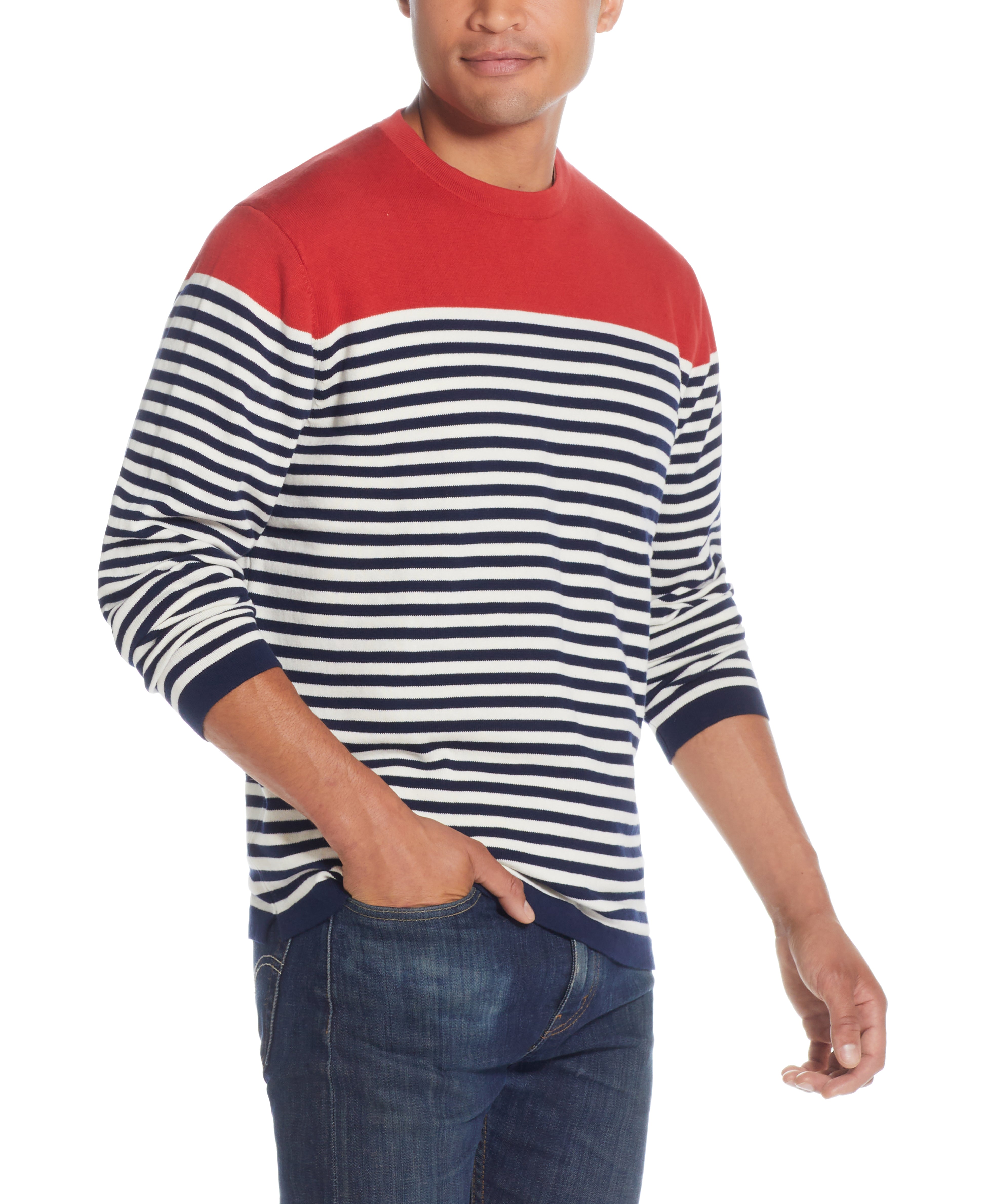 Striped Crew Neck In New Navy