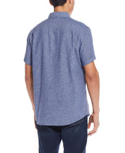 Short Sleeve Solid Linen Cotton In Ensign Blue