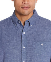 Short Sleeve Solid Linen Cotton In Ensign Blue