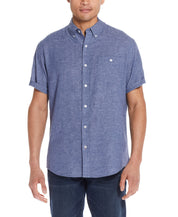 SHORT SLEEVE SOLID LINEN COTTON in ENSIGN BLUE