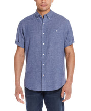 Short Sleeve Solid Linen Cotton In Ensign Blue