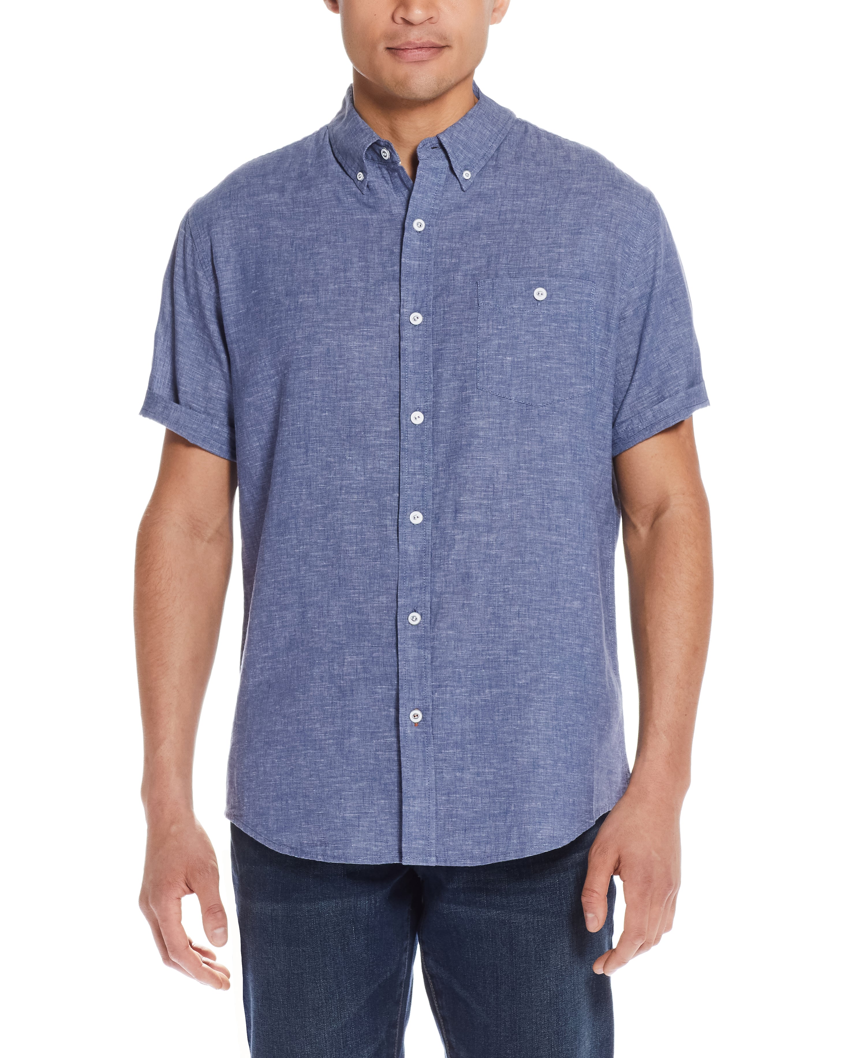 Solid Linen Cotton Shirt in Ensign Blue
