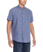 Short Sleeve Solid Linen Cotton In Ensign Blue