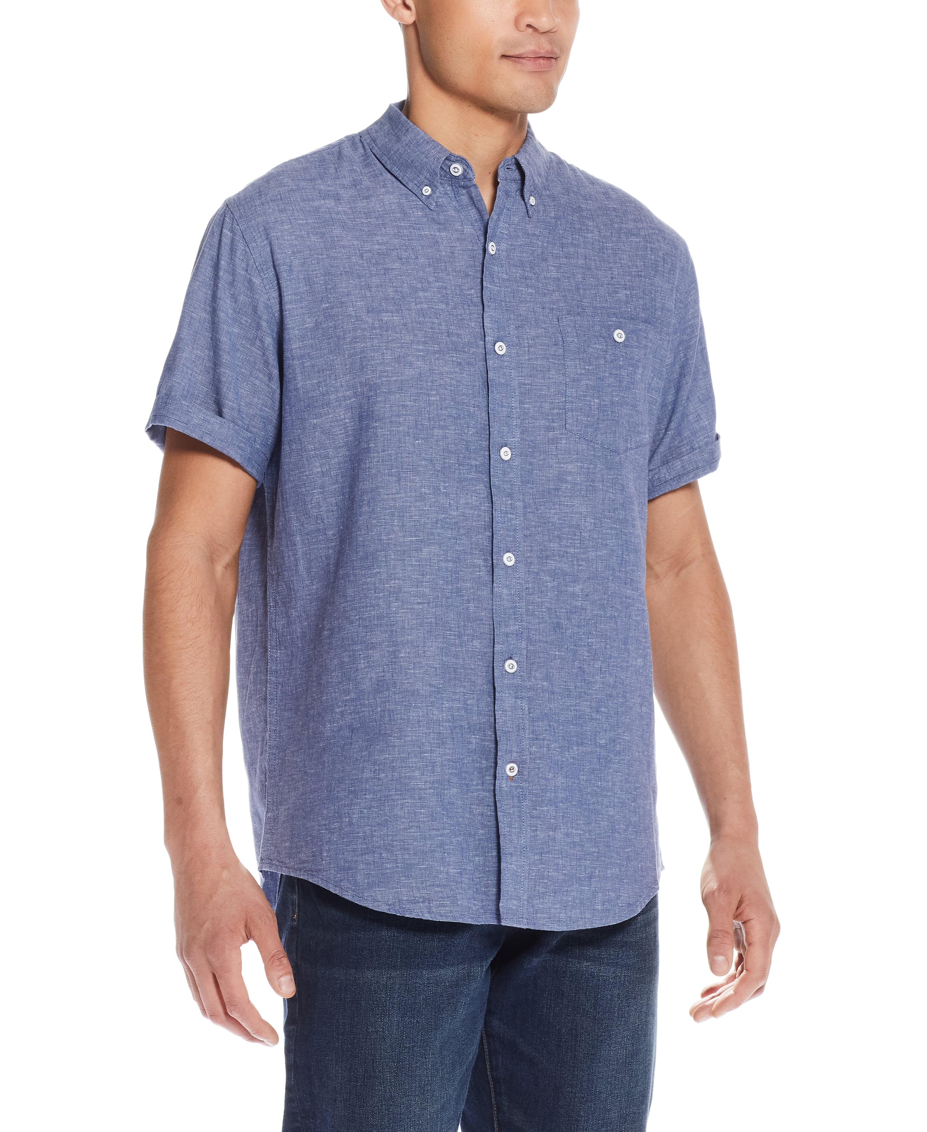 Solid Linen Cotton Shirt in Ensign Blue