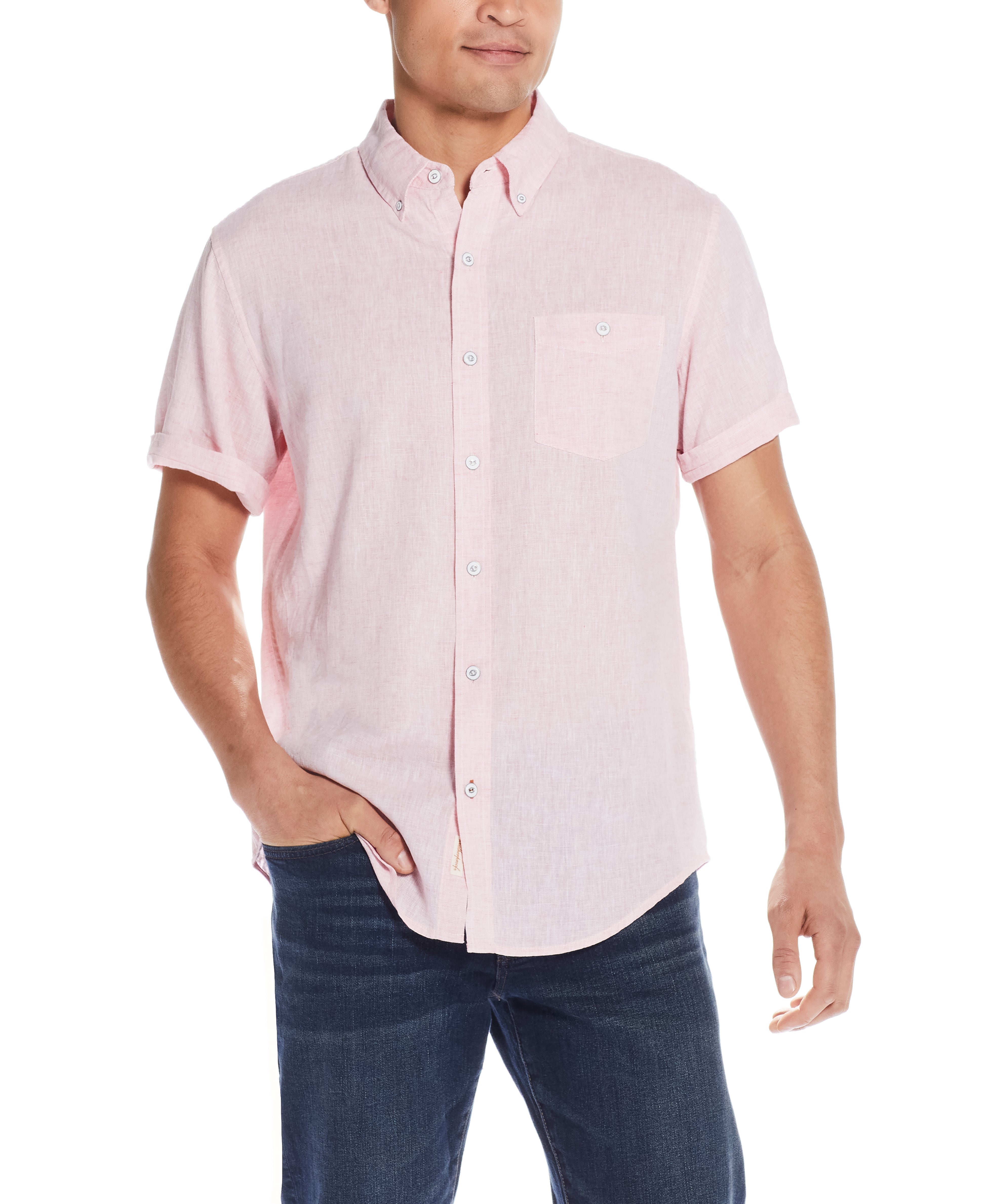 Short Sleeve Solid Linen Cotton In Tea Rose