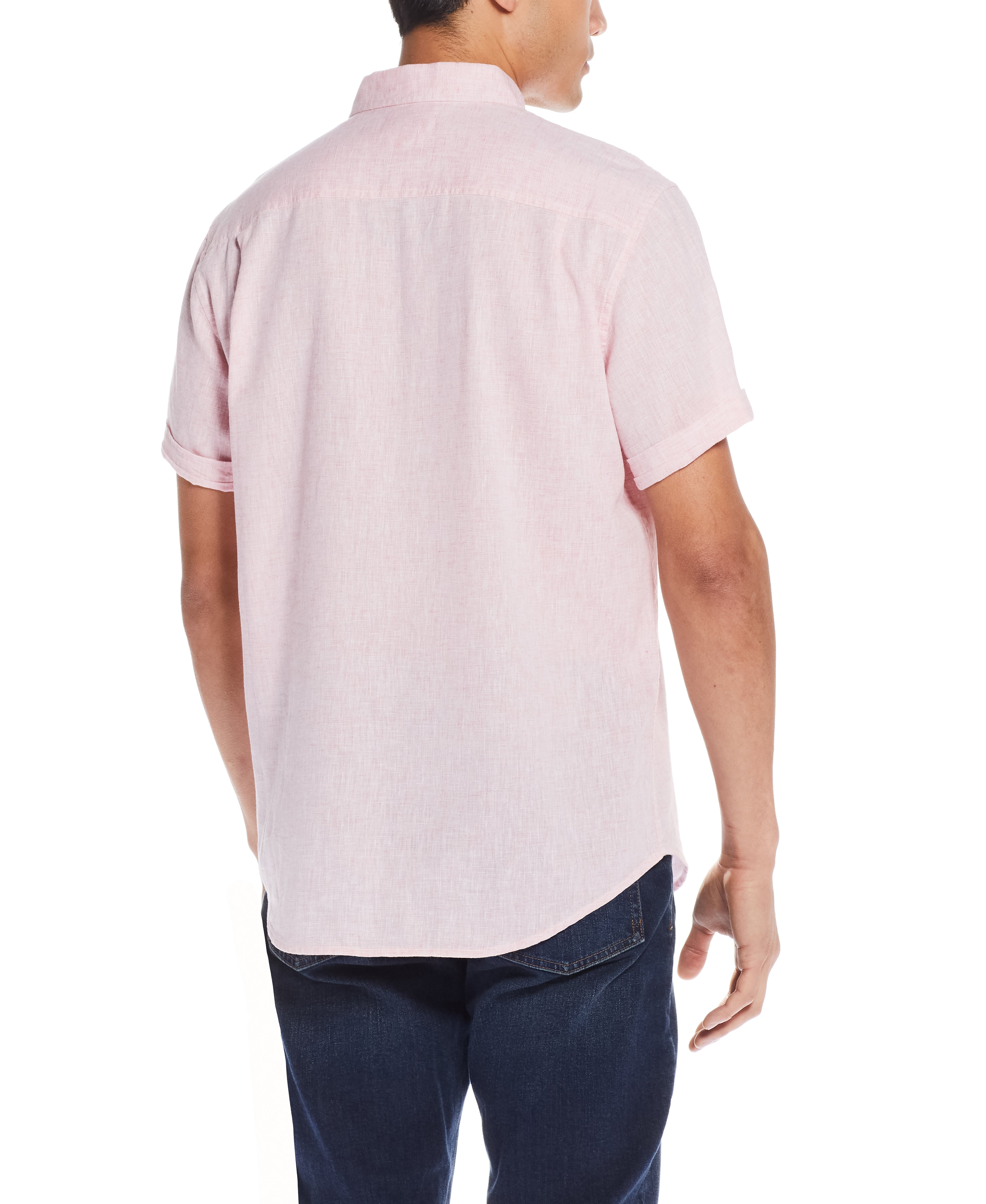 Short Sleeve Solid Linen Cotton In Tea Rose