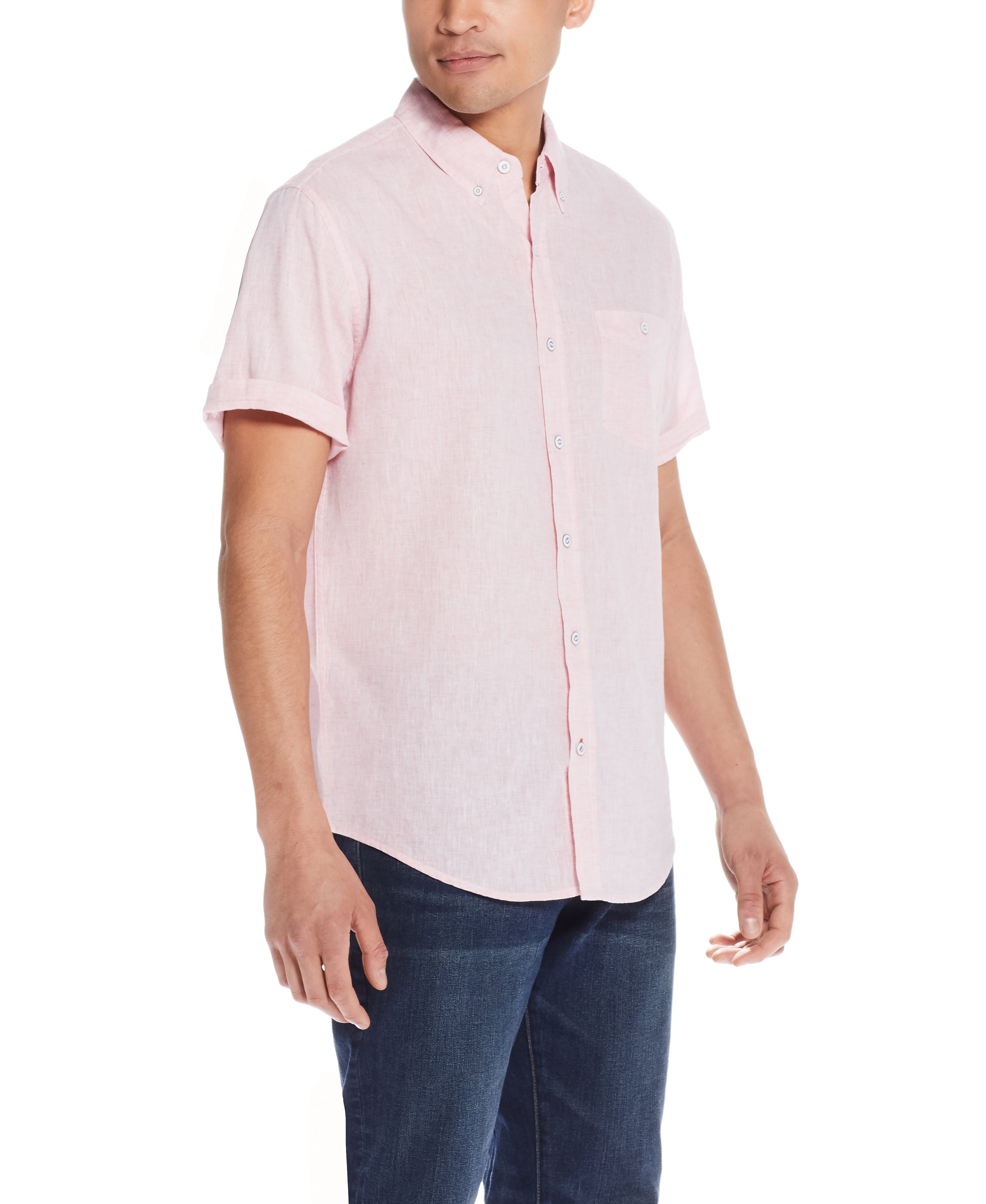 Short Sleeve Solid Linen Cotton In Tea Rose